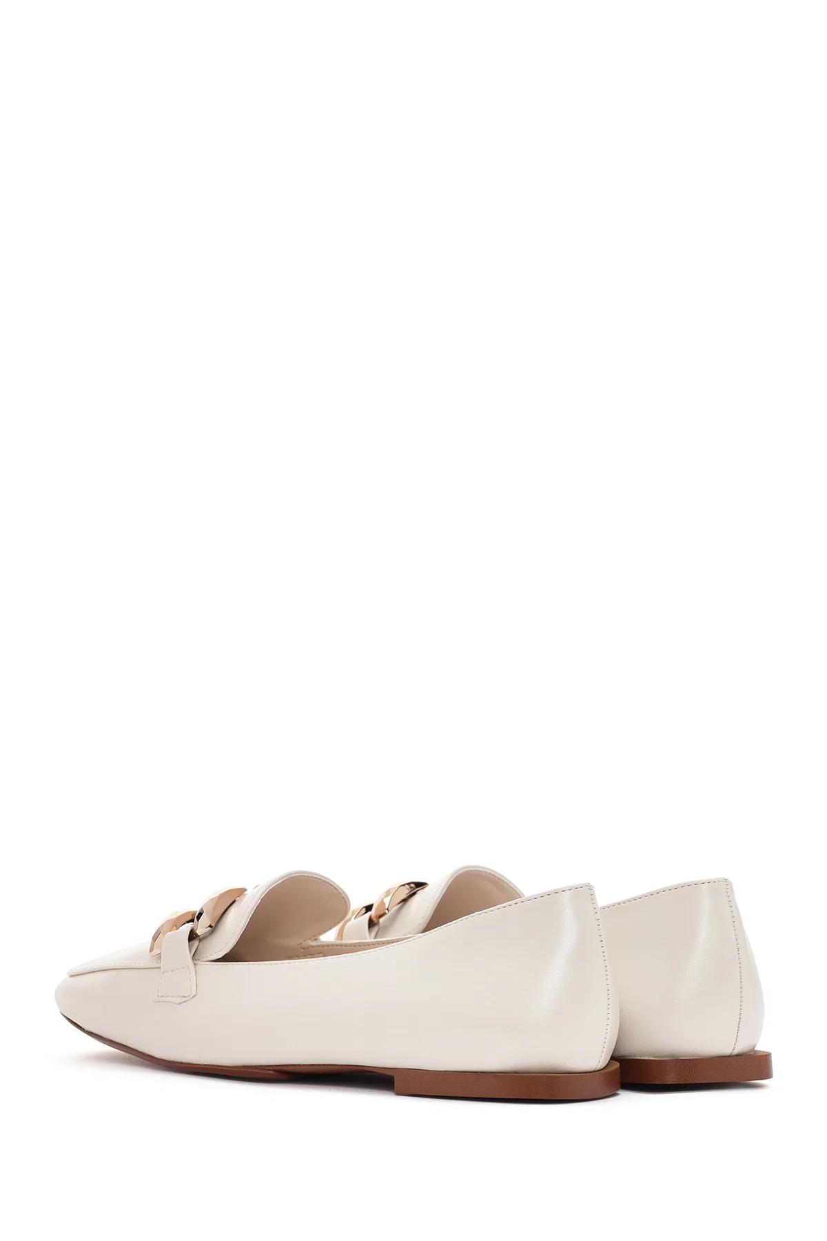 Kadın Beyaz Tokalı Maskülen Loafer - Image 5