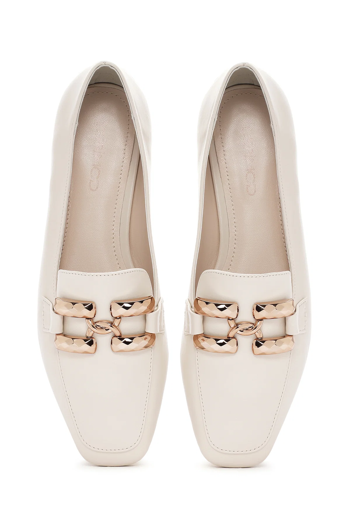 Kadın Beyaz Tokalı Maskülen Loafer - Image 7