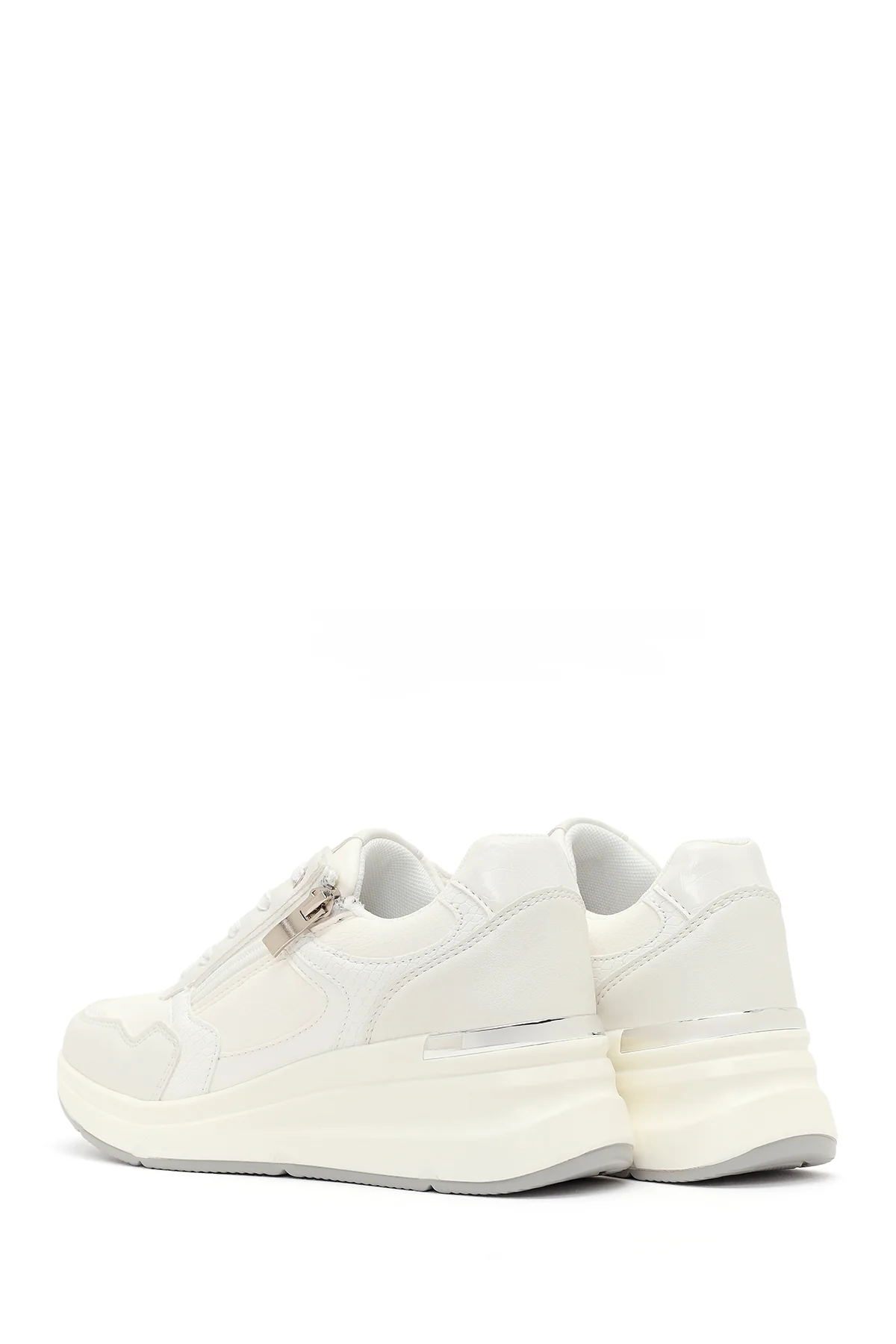 Kadın Beyaz Yandan Fermuarlı Bağcıklı Kalın Tabanlı Sneaker - Image 6