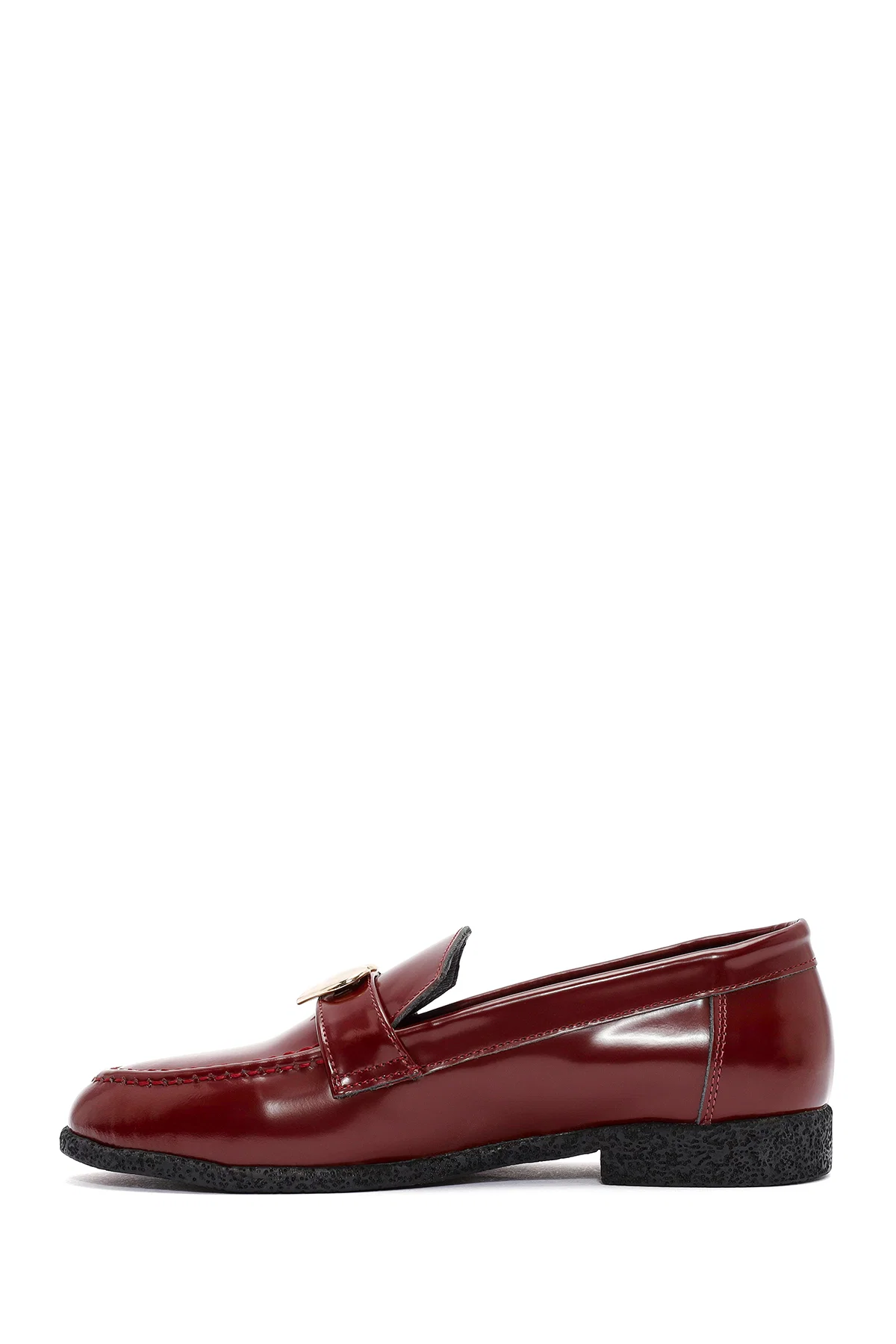 Kadın Bordo Aksesuar Detaylı Deri Maskülen Loafer - Image 2