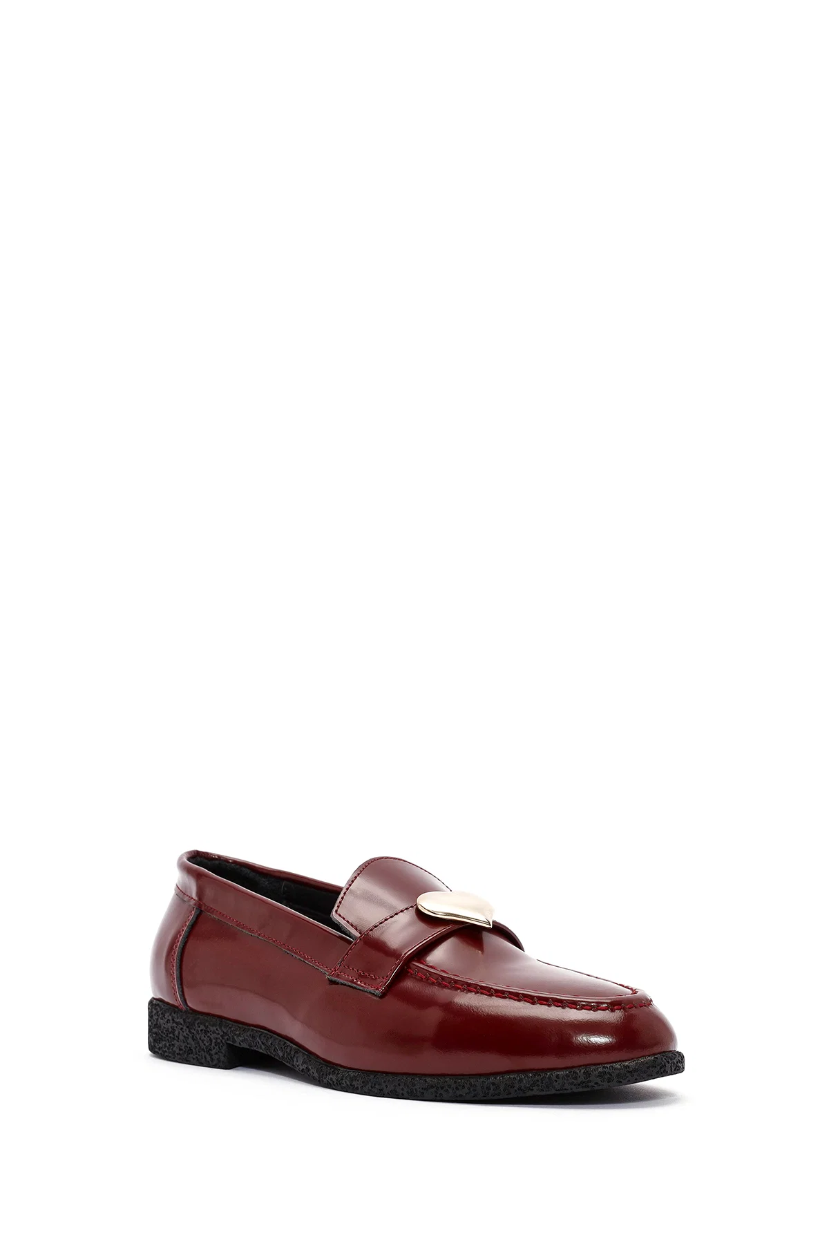 Kadın Bordo Aksesuar Detaylı Deri Maskülen Loafer - Image 6