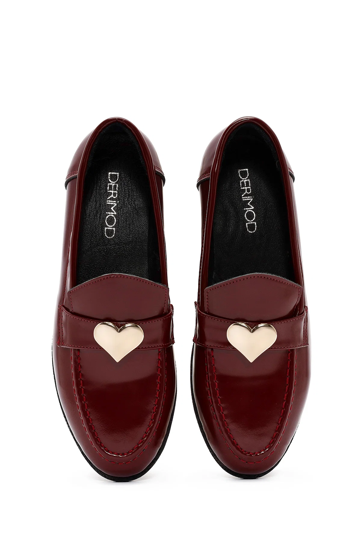 Kadın Bordo Aksesuar Detaylı Deri Maskülen Loafer - Image 7