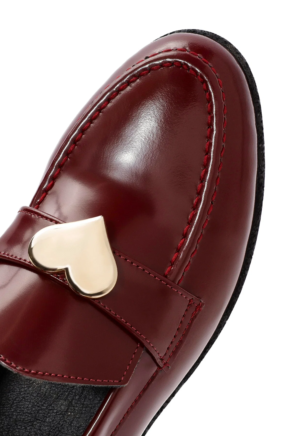 Kadın Bordo Aksesuar Detaylı Deri Maskülen Loafer - Image 9