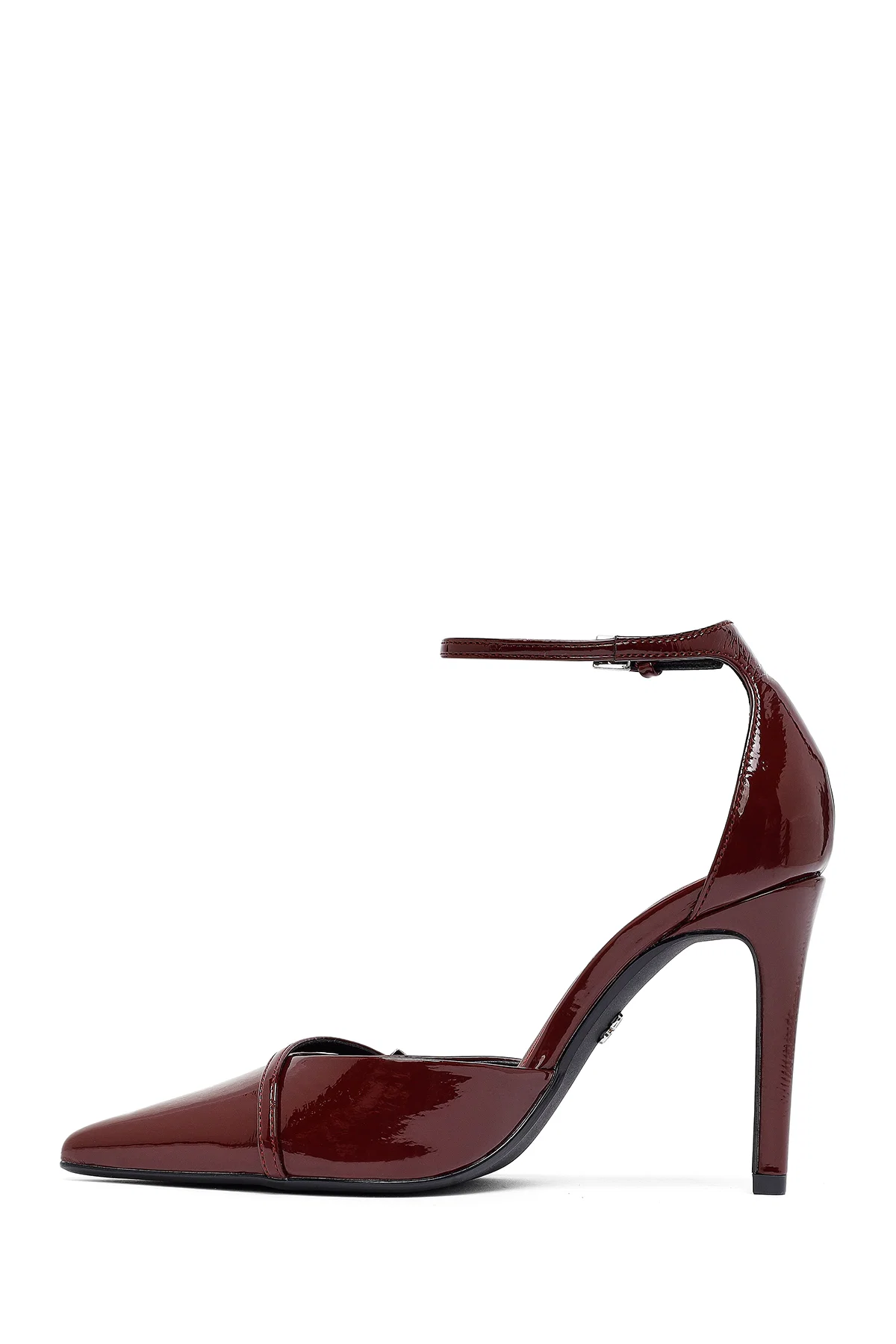 Kadın Bordo Bilekten Tokalı Yüksek İnce Topuklu Rugan Stiletto - Image 4