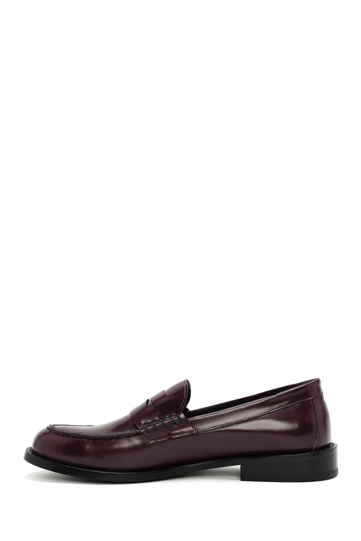 Kadın Bordo Deri Maskülen Loafer - Image 2