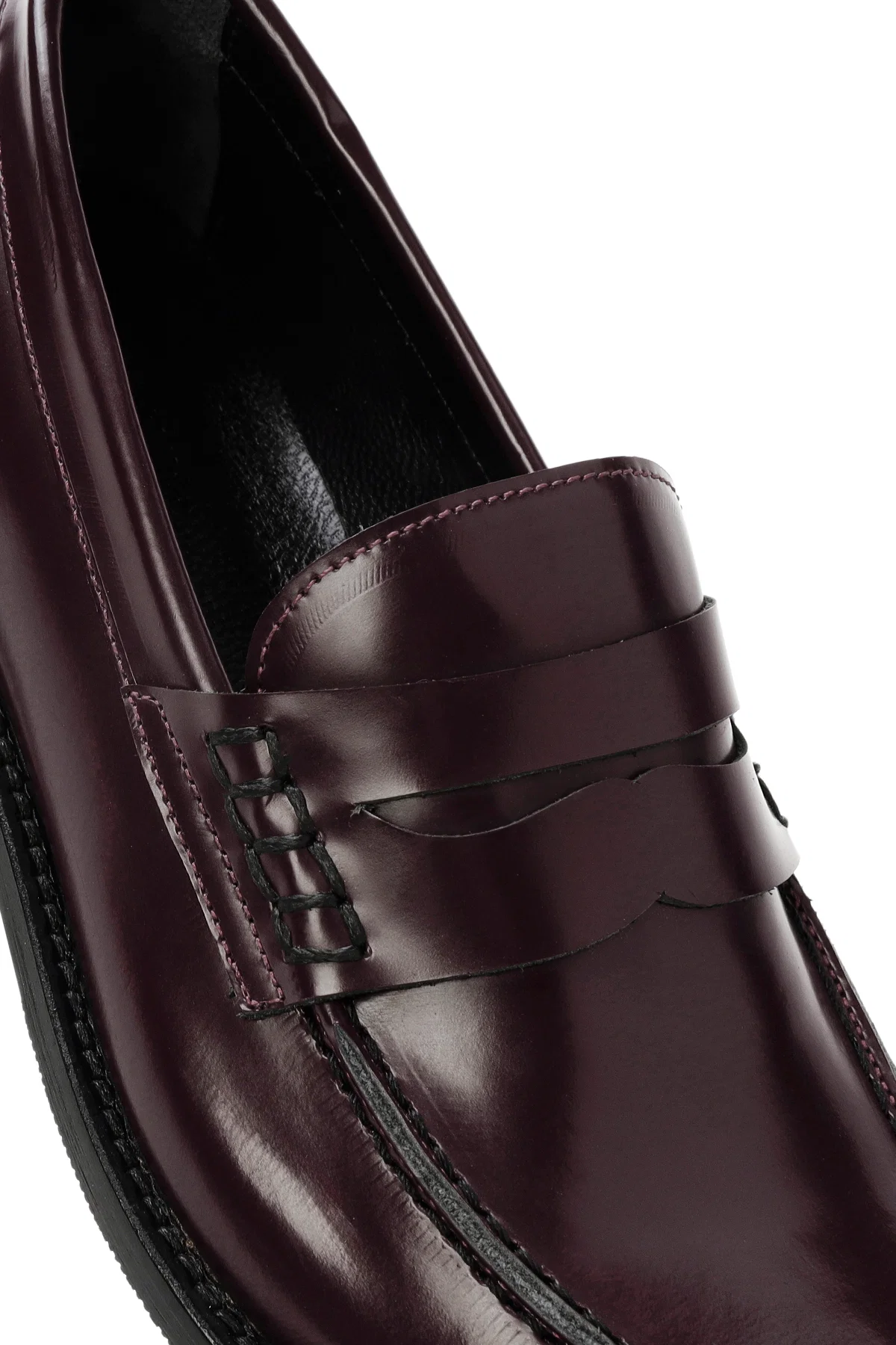 Kadın Bordo Deri Maskülen Loafer - Image 9