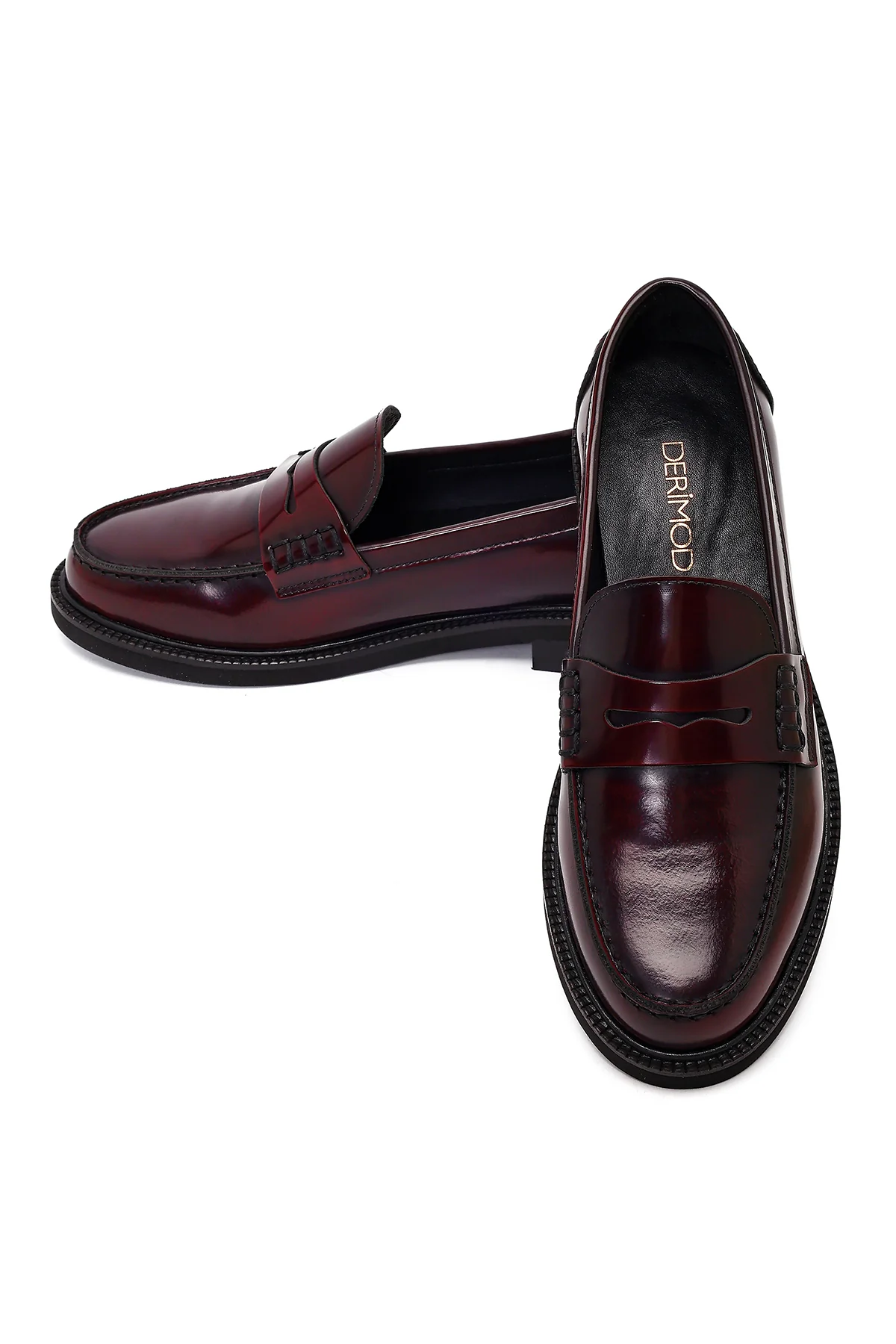 Kadın Bordo Deri Maskülen Loafer - Image 11
