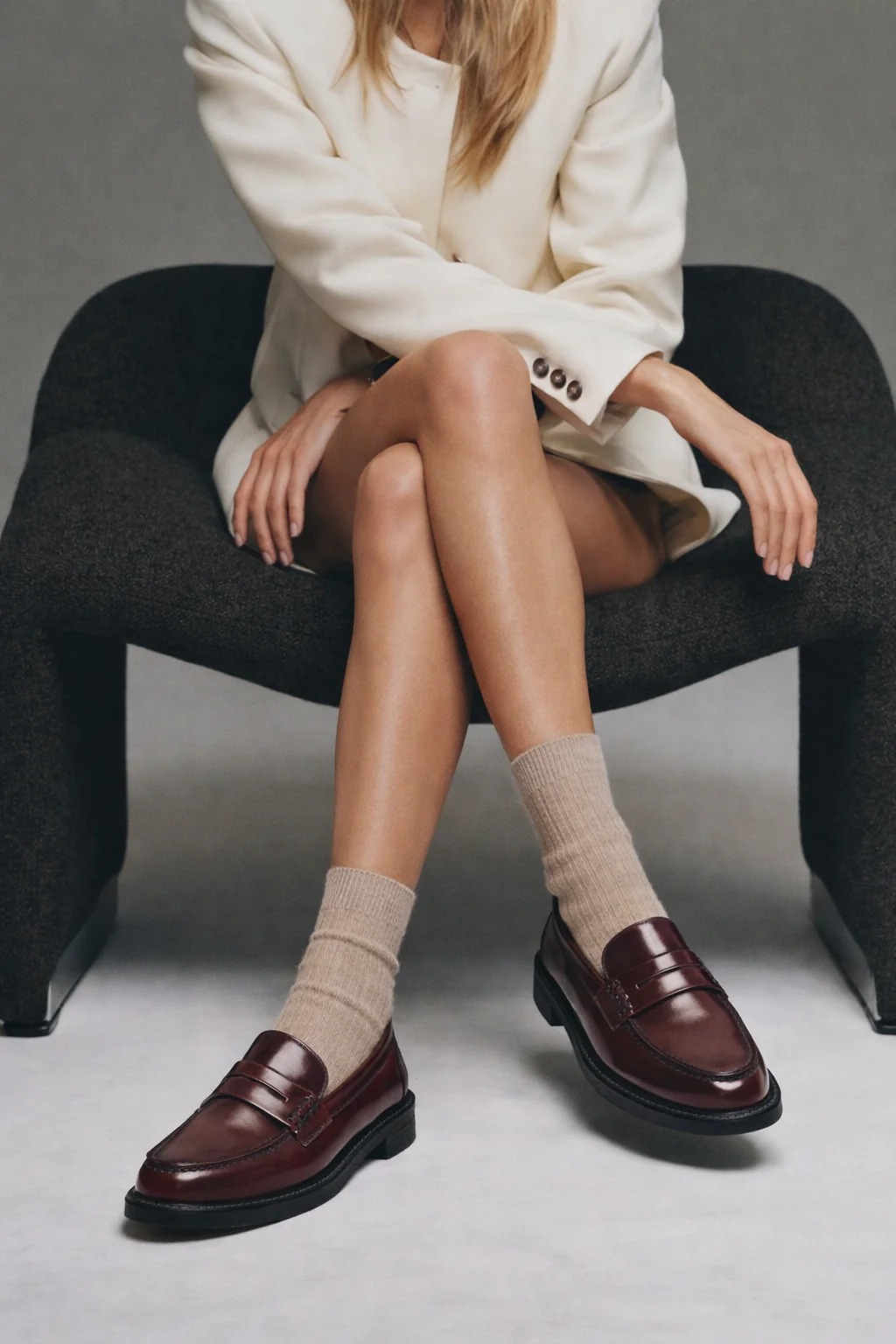 Kadın Bordo Deri Maskülen Loafer - Image 2