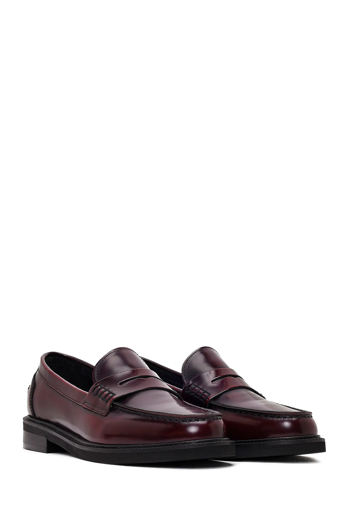 Kadın Bordo Deri Maskülen Loafer - Image 3