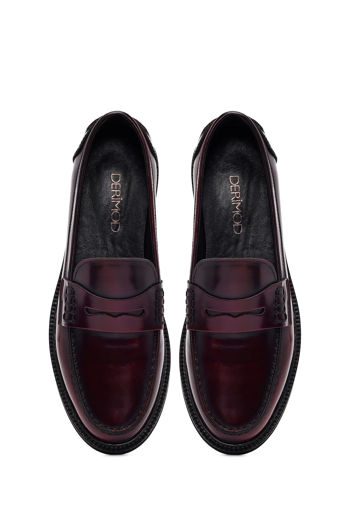 Kadın Bordo Deri Maskülen Loafer - Image 5