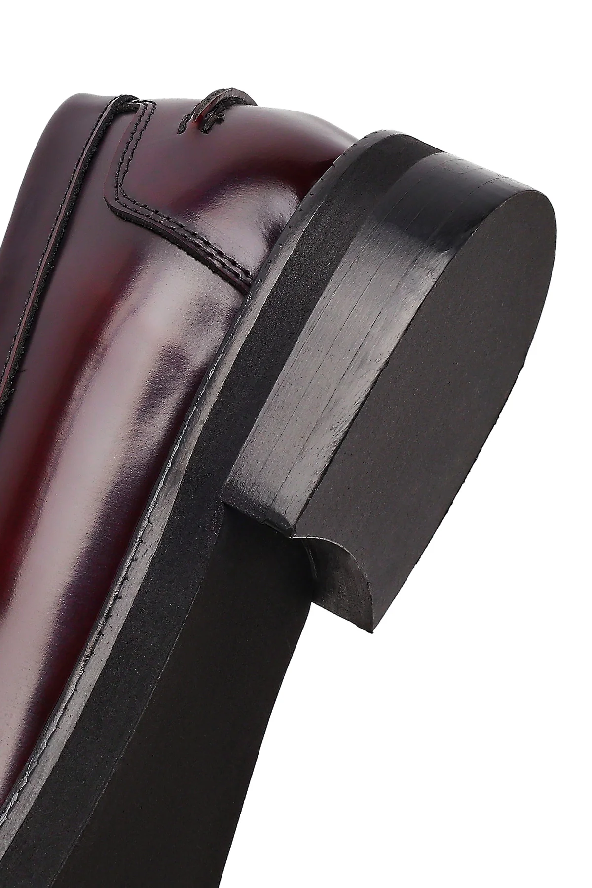 Kadın Bordo Deri Maskülen Loafer - Image 9