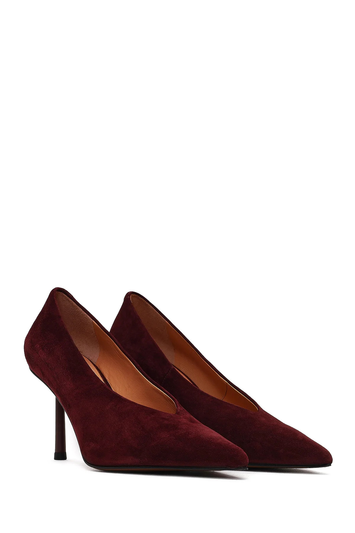 Kadın Bordo İnce Topuklu Süet Deri Stiletto - Image 3