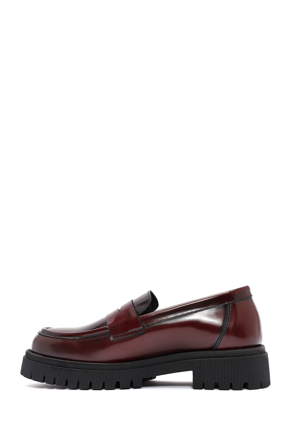 Kadın Bordo Kalın Tabanlı Deri Loafer - Image 2