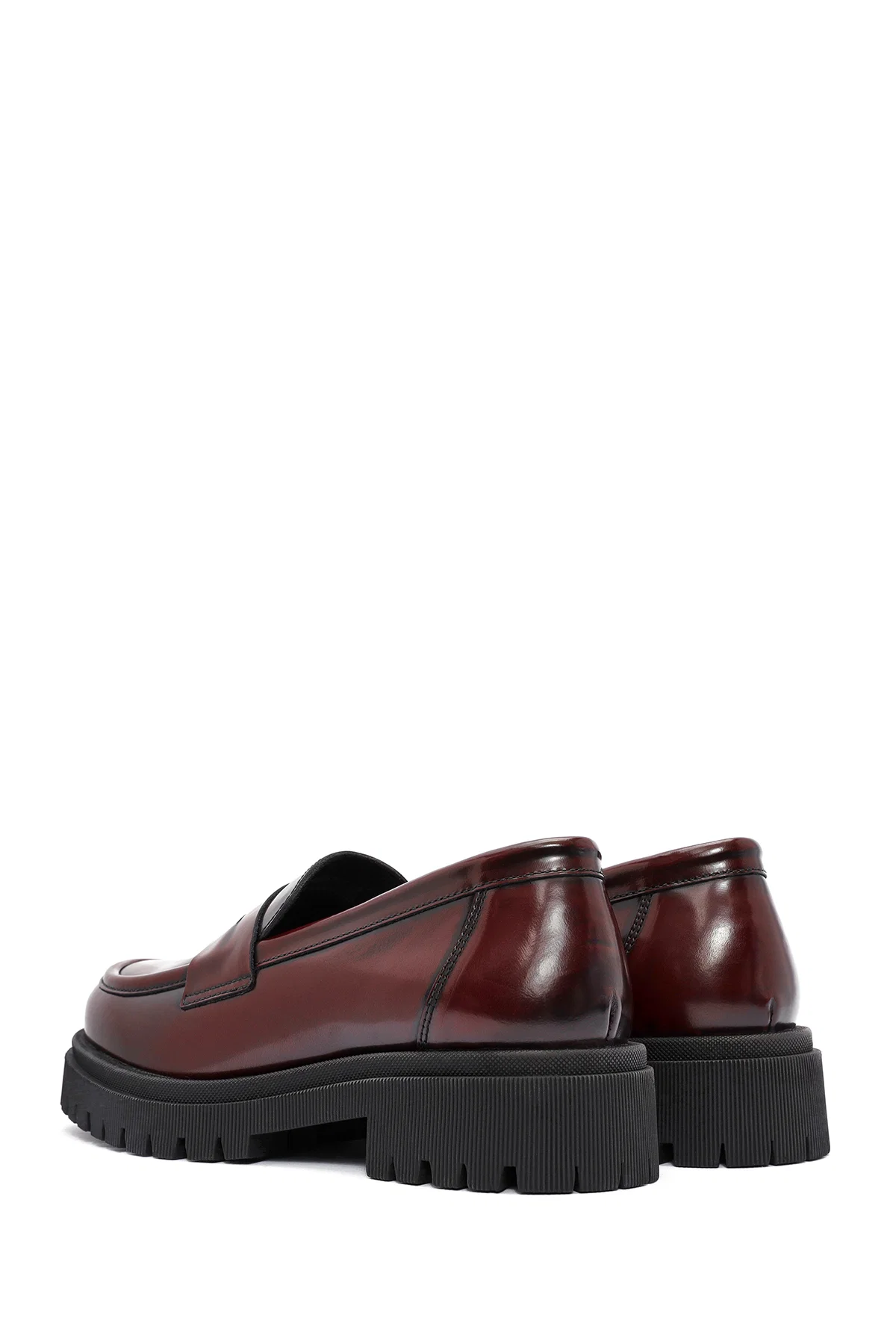 Kadın Bordo Kalın Tabanlı Deri Loafer - Image 5