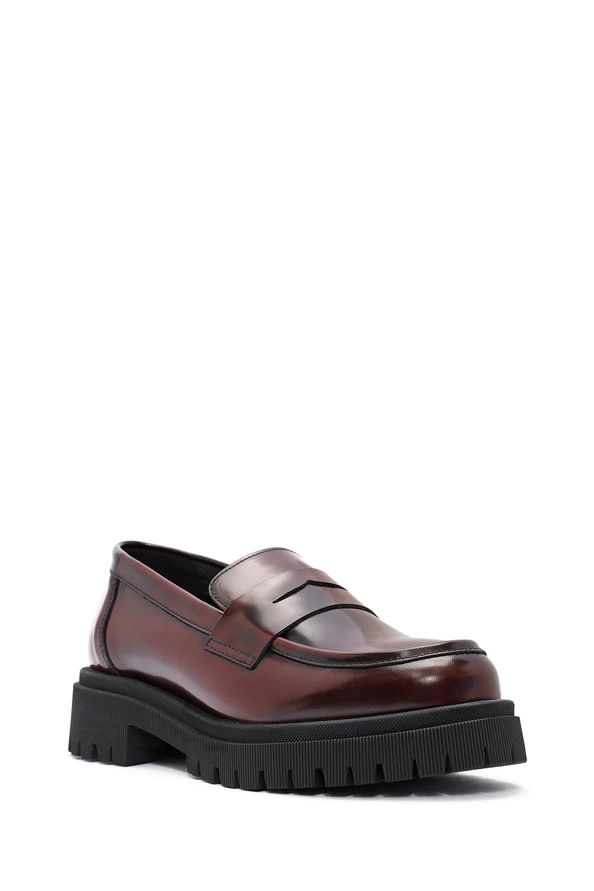 Kadın Bordo Kalın Tabanlı Deri Loafer - Image 6
