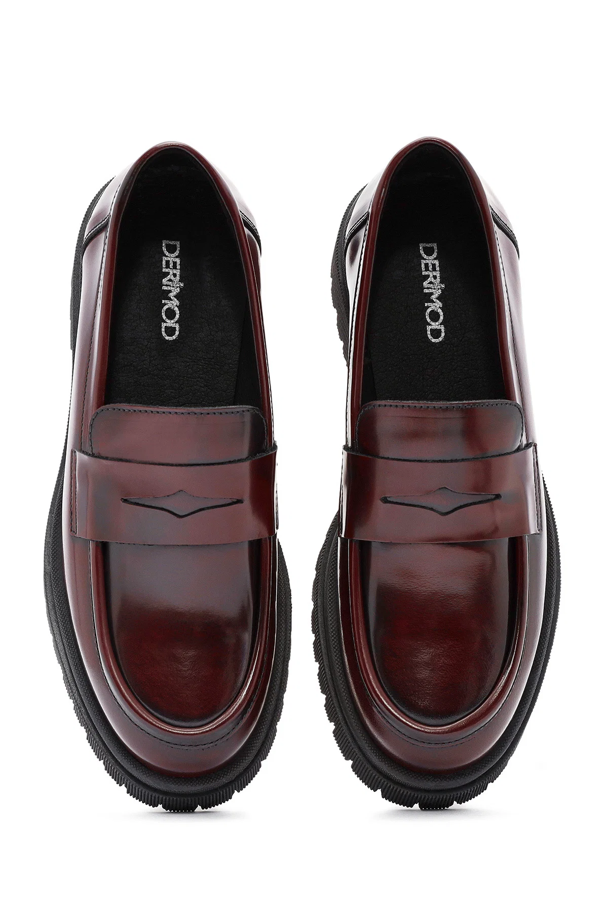 Kadın Bordo Kalın Tabanlı Deri Loafer - Image 7
