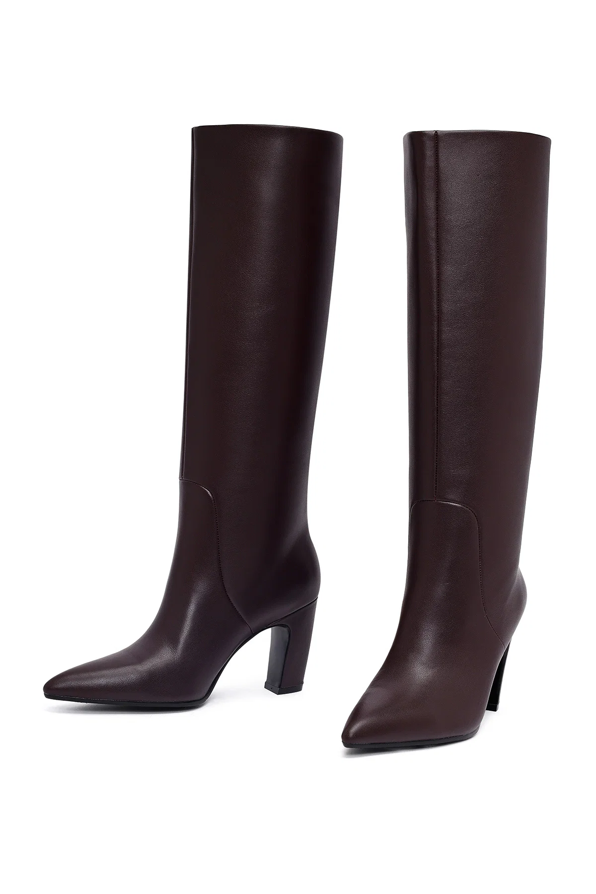 Kadın Bordo Kalın Topuklu Deri Çizme - Image 7