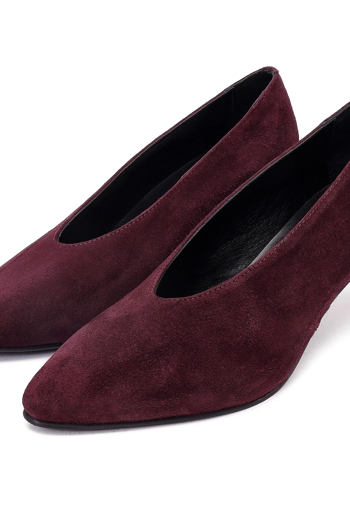 Kadın Bordo Kısa İnce Topuklu Süet Deri Stiletto - Image 11