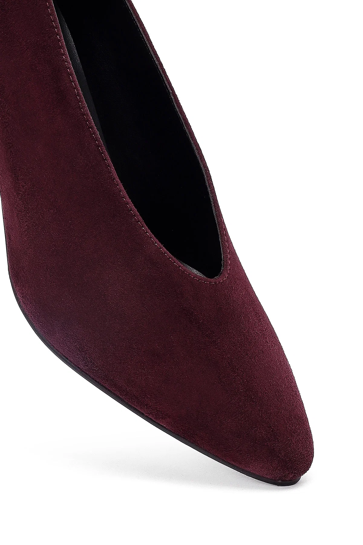 Kadın Bordo Kısa İnce Topuklu Süet Deri Stiletto - Image 9