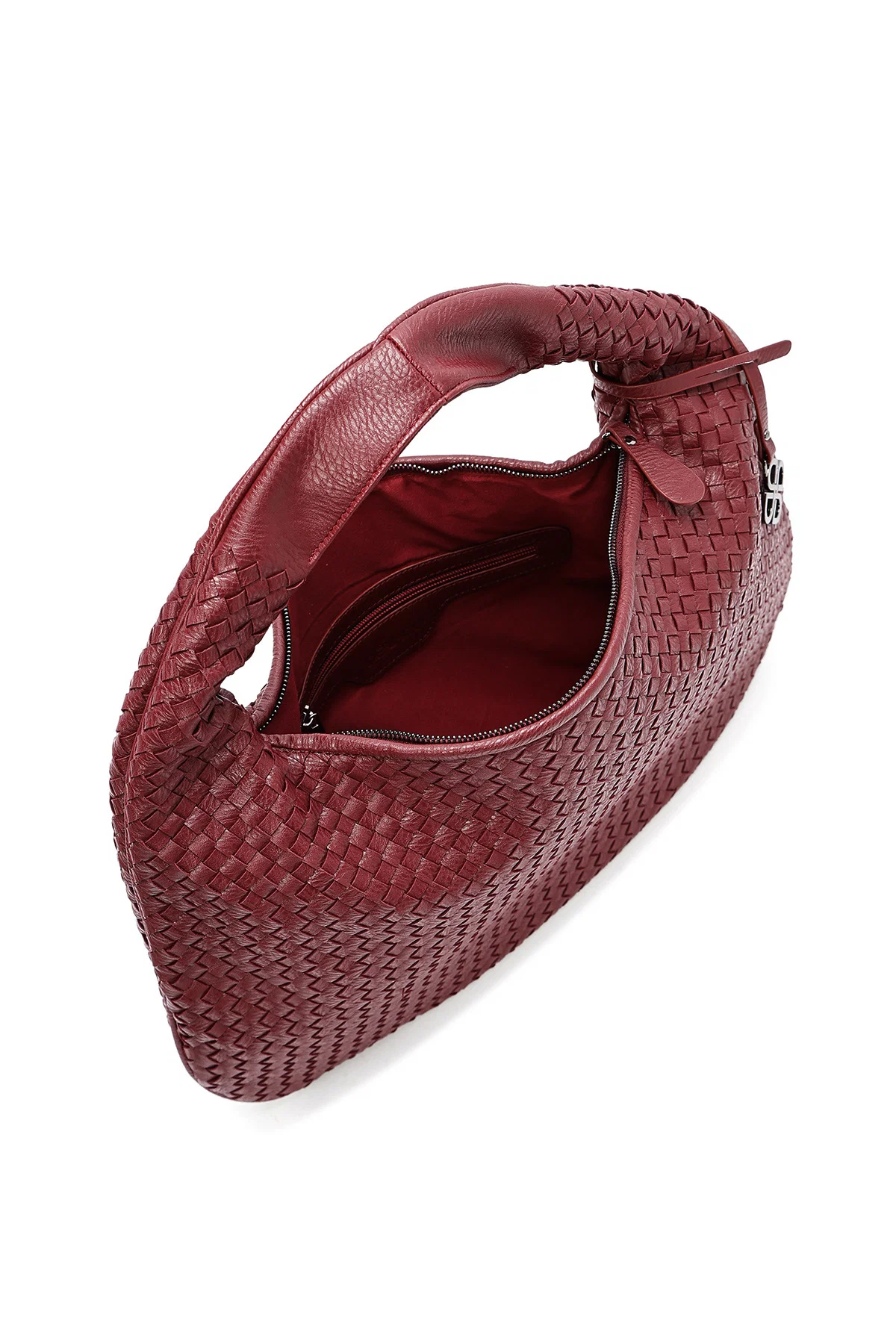 Kadın Bordo Örgülü Kol Çantası - Image 5