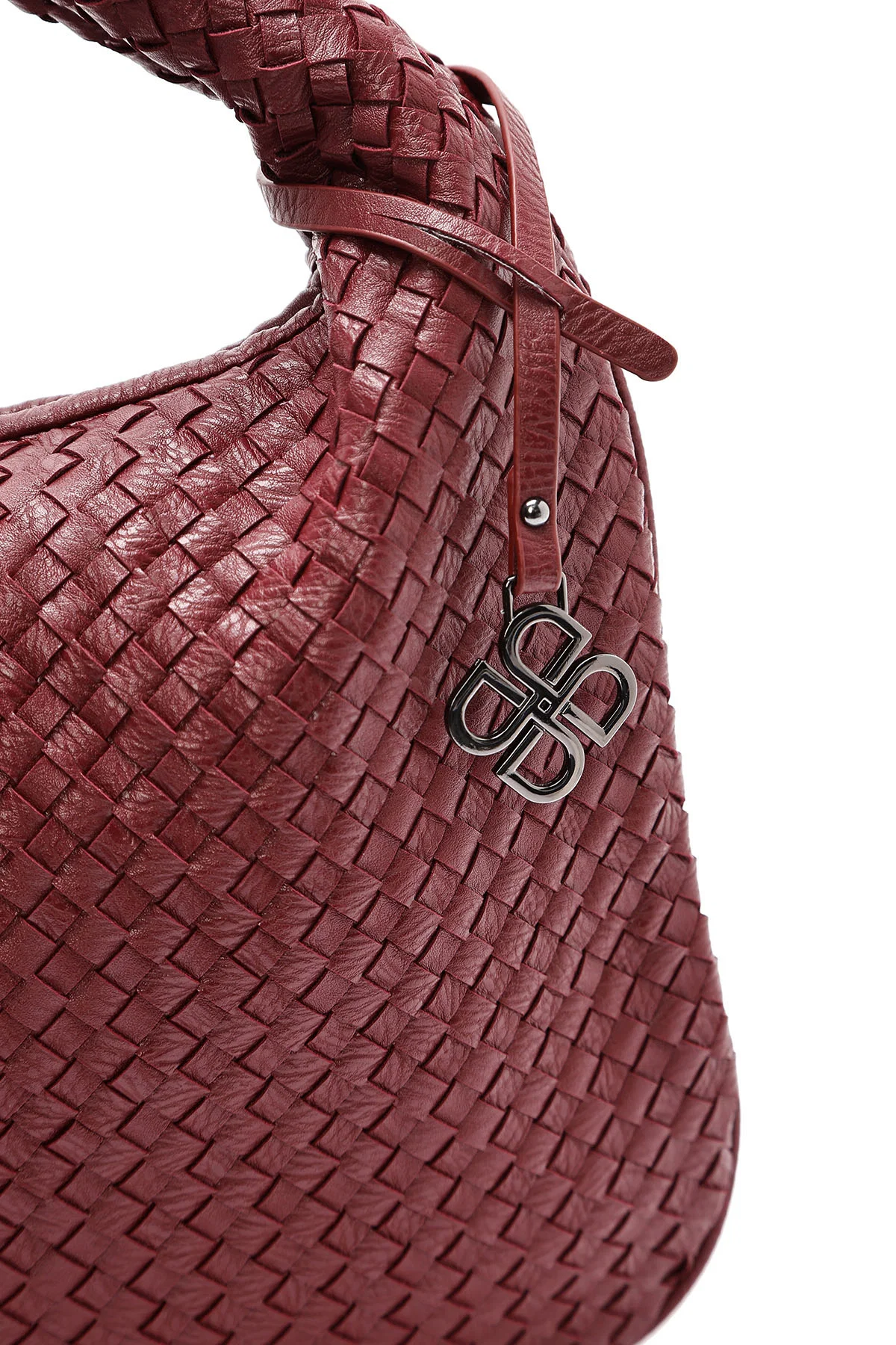 Kadın Bordo Örgülü Kol Çantası - Image 7