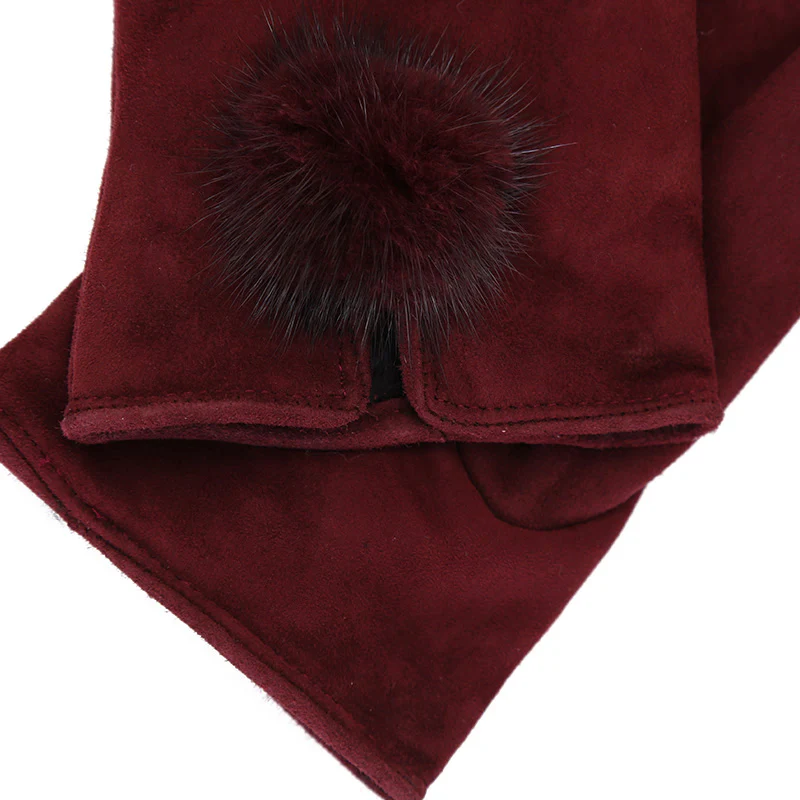 Kadın Bordo Süet Deri Eldiven - Image 4