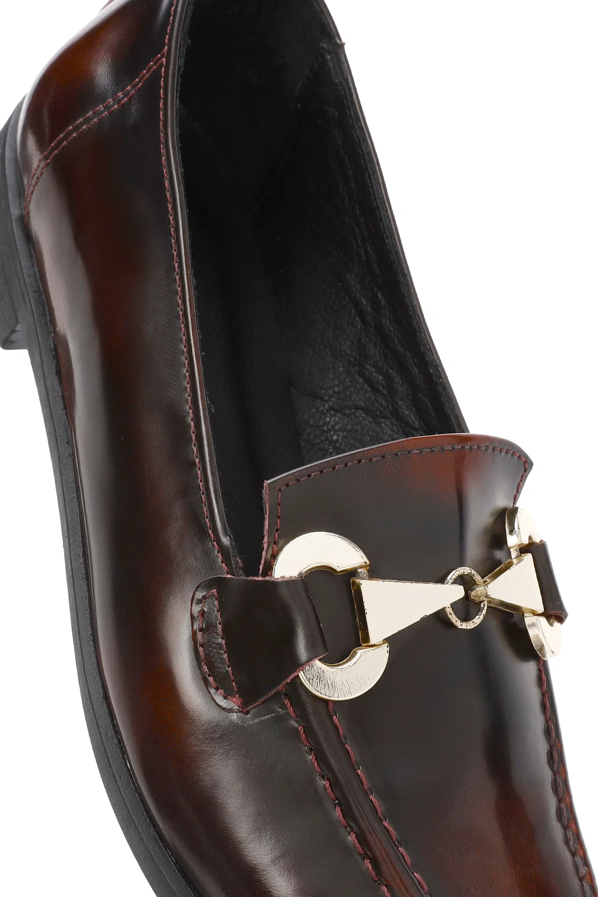 Kadın Bordo Toka Detaylı Deri Maskülen Loafer - Image 10