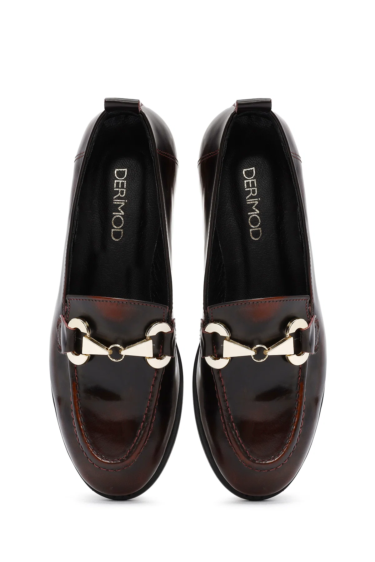 Kadın Bordo Toka Detaylı Deri Maskülen Loafer - Image 7