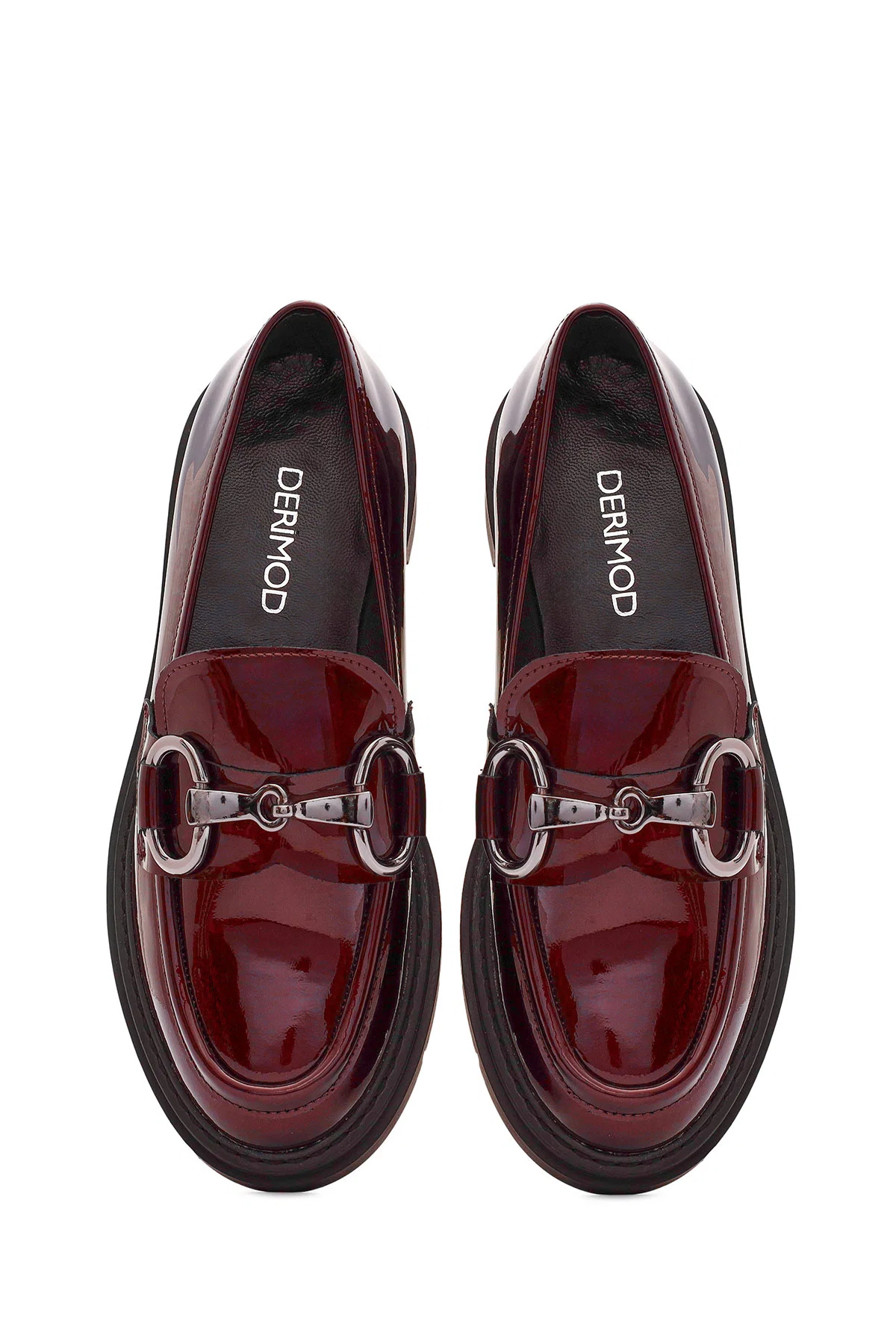 Kadın Bordo Toka Detaylı Rugan Deri Maskülen Loafer - Image 7