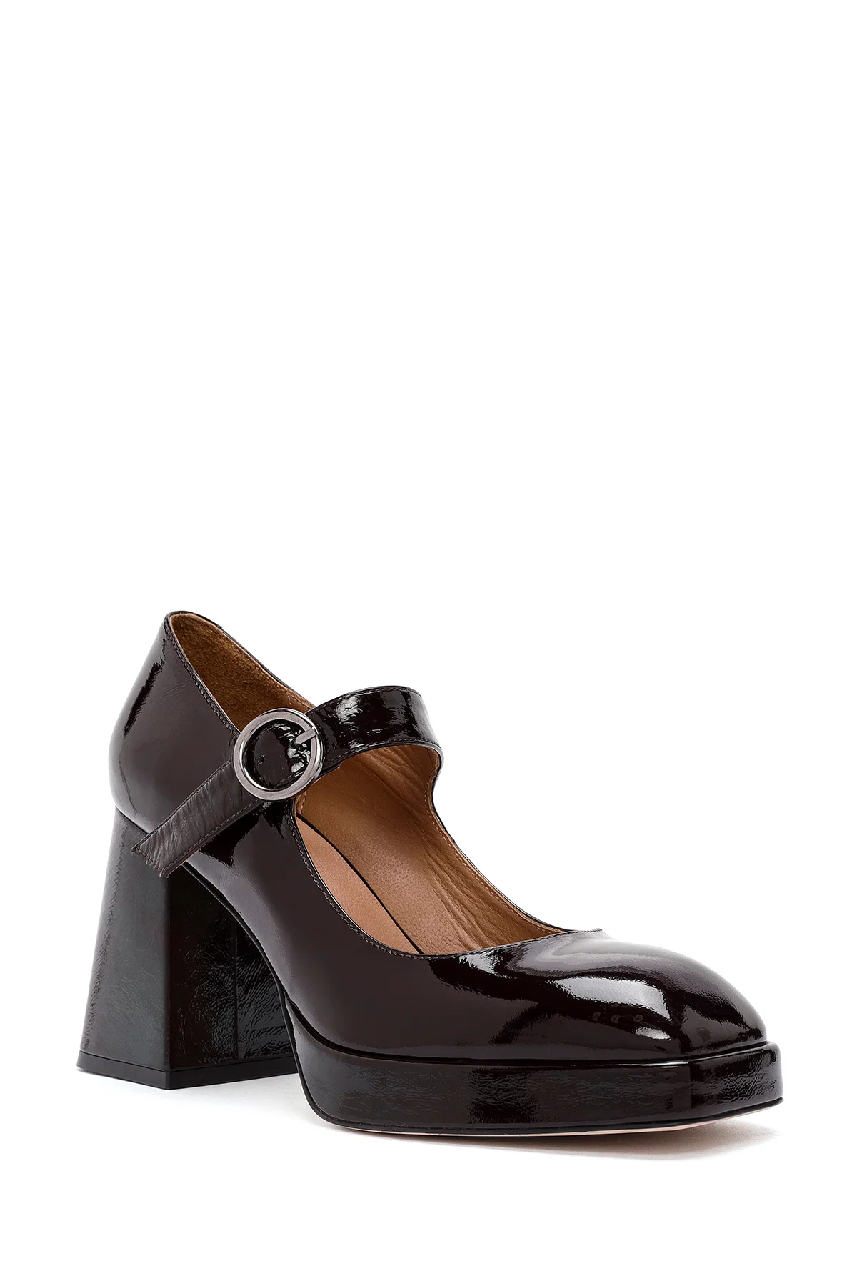 Kadın Bordo Tokalı Yüksek Kalın Topuklu Deri Mary Jane Ayakkabı - Image 7