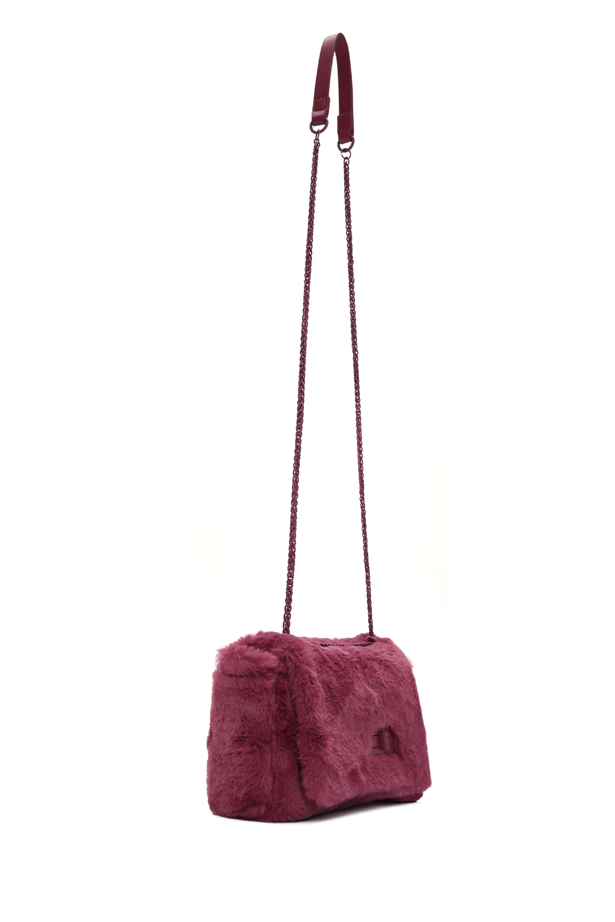 Kadın Bordo Uzun Askılı Peluş Çapraz Çanta - Image 6