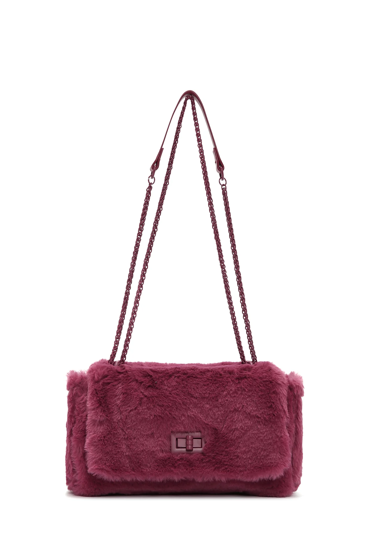 Kadın Bordo Uzun Askılı Peluş Çapraz Çanta - Image 7