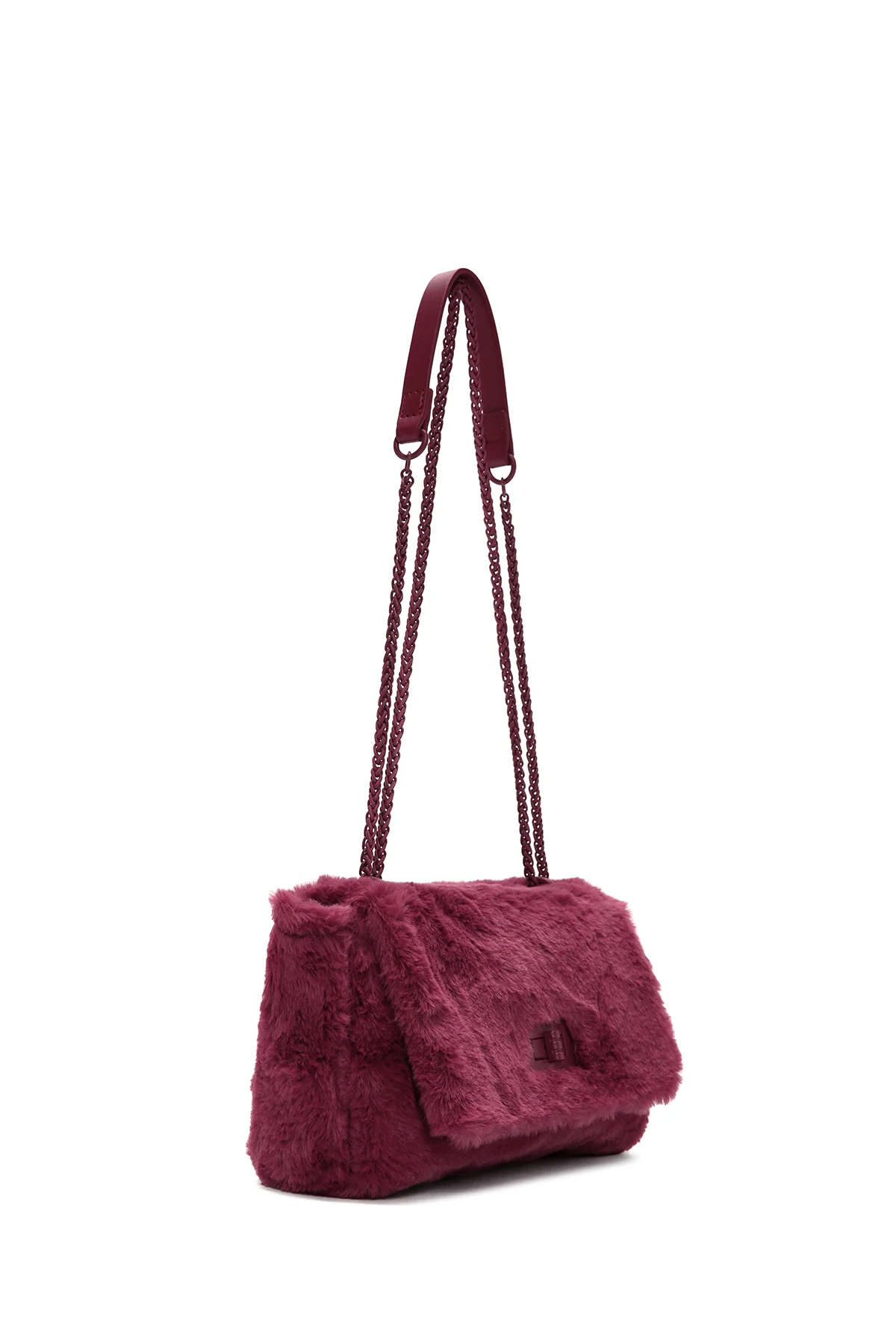 Kadın Bordo Uzun Askılı Peluş Çapraz Çanta - Image 8