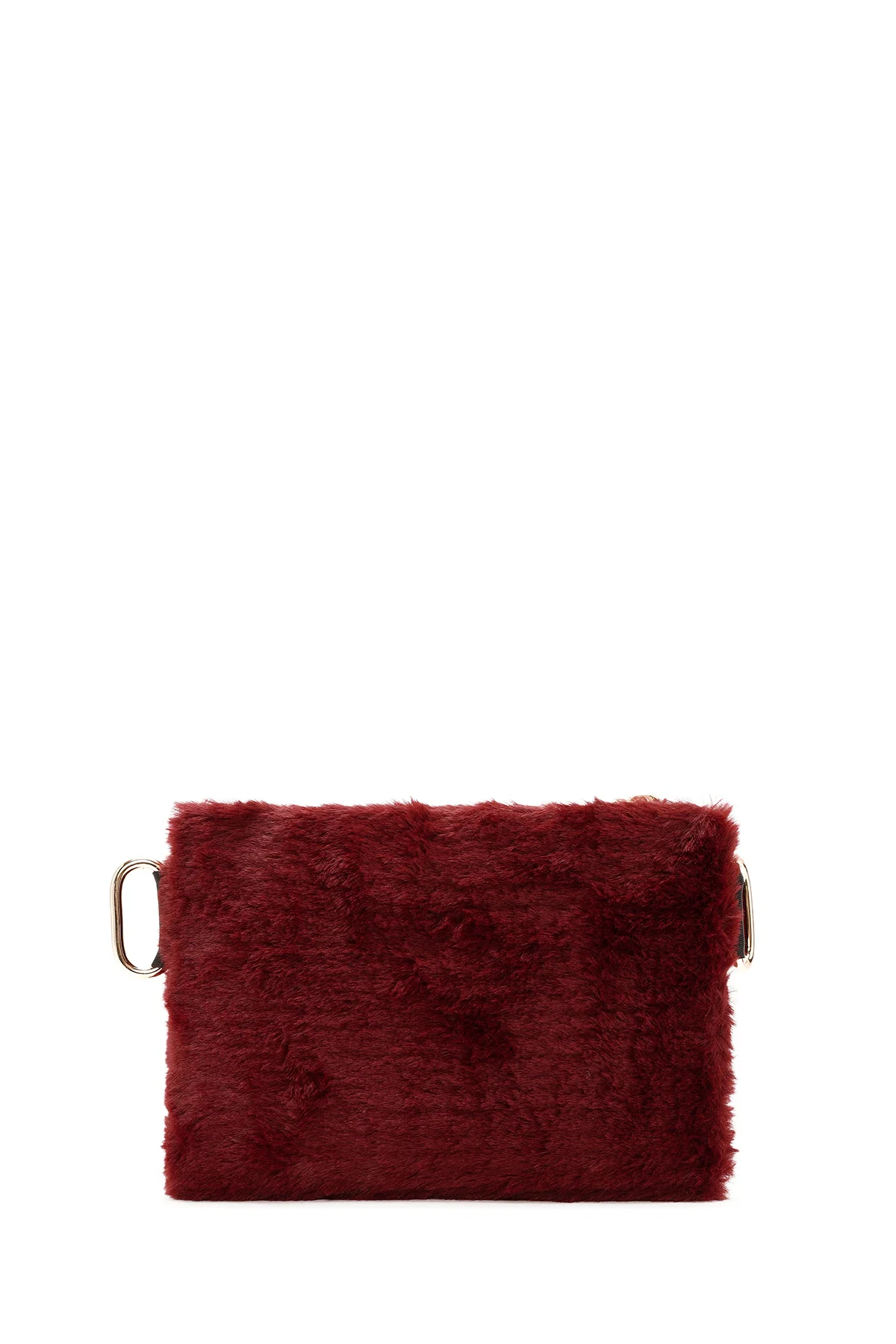 Kadın Bordo Uzun Askılı Peluş Portföy Çanta - Image 3