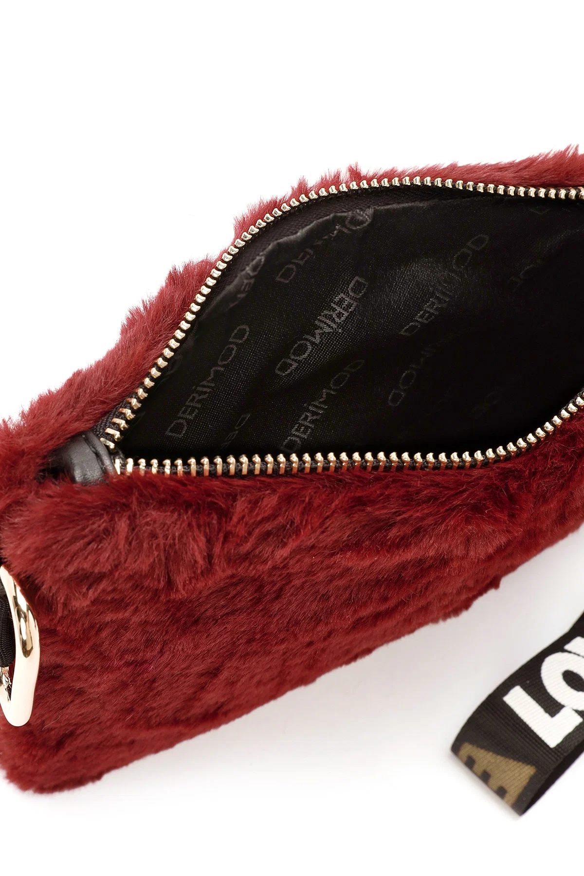 Kadın Bordo Uzun Askılı Peluş Portföy Çanta - Image 7