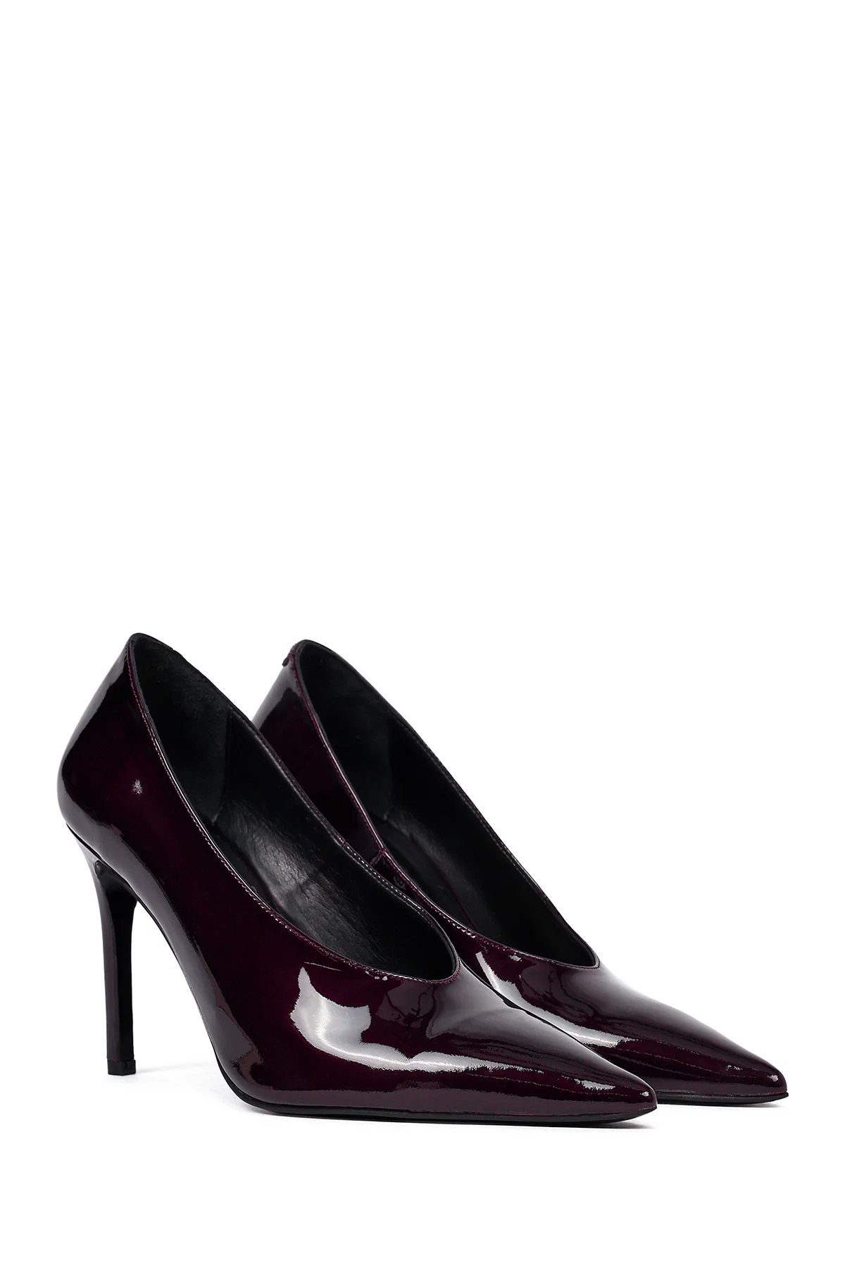 Kadın Bordo İnce Topuklu Rugan Deri Stiletto - Image 3