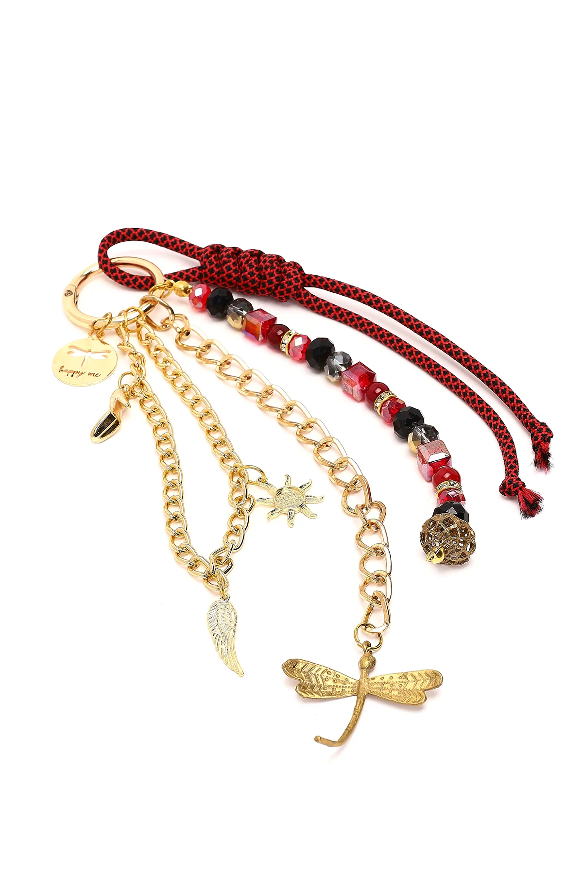 Kadın Bordo Zincir Detaylı Boncuklu Metal Charm - Image 3