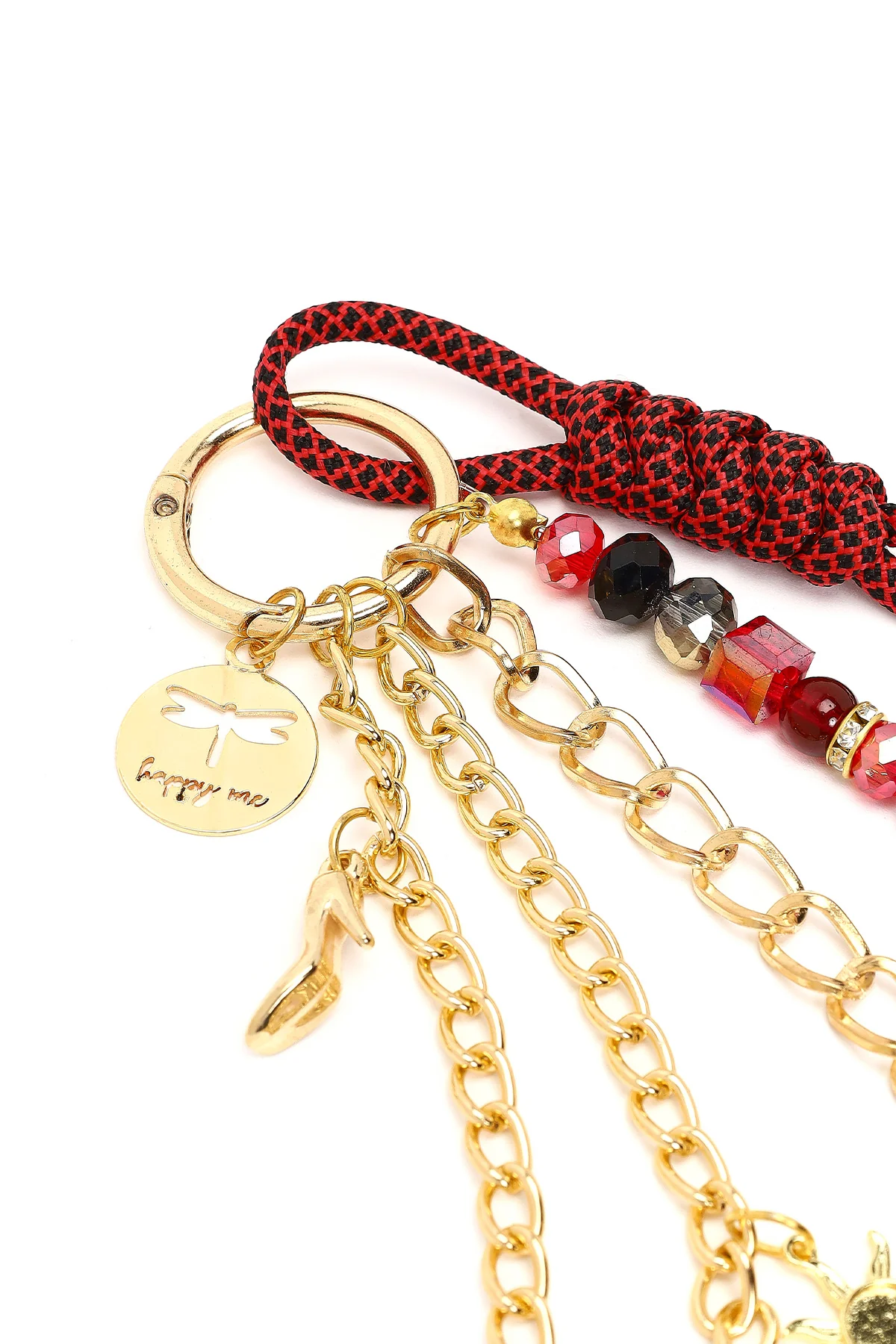 Kadın Bordo Zincir Detaylı Boncuklu Metal Charm - Image 4