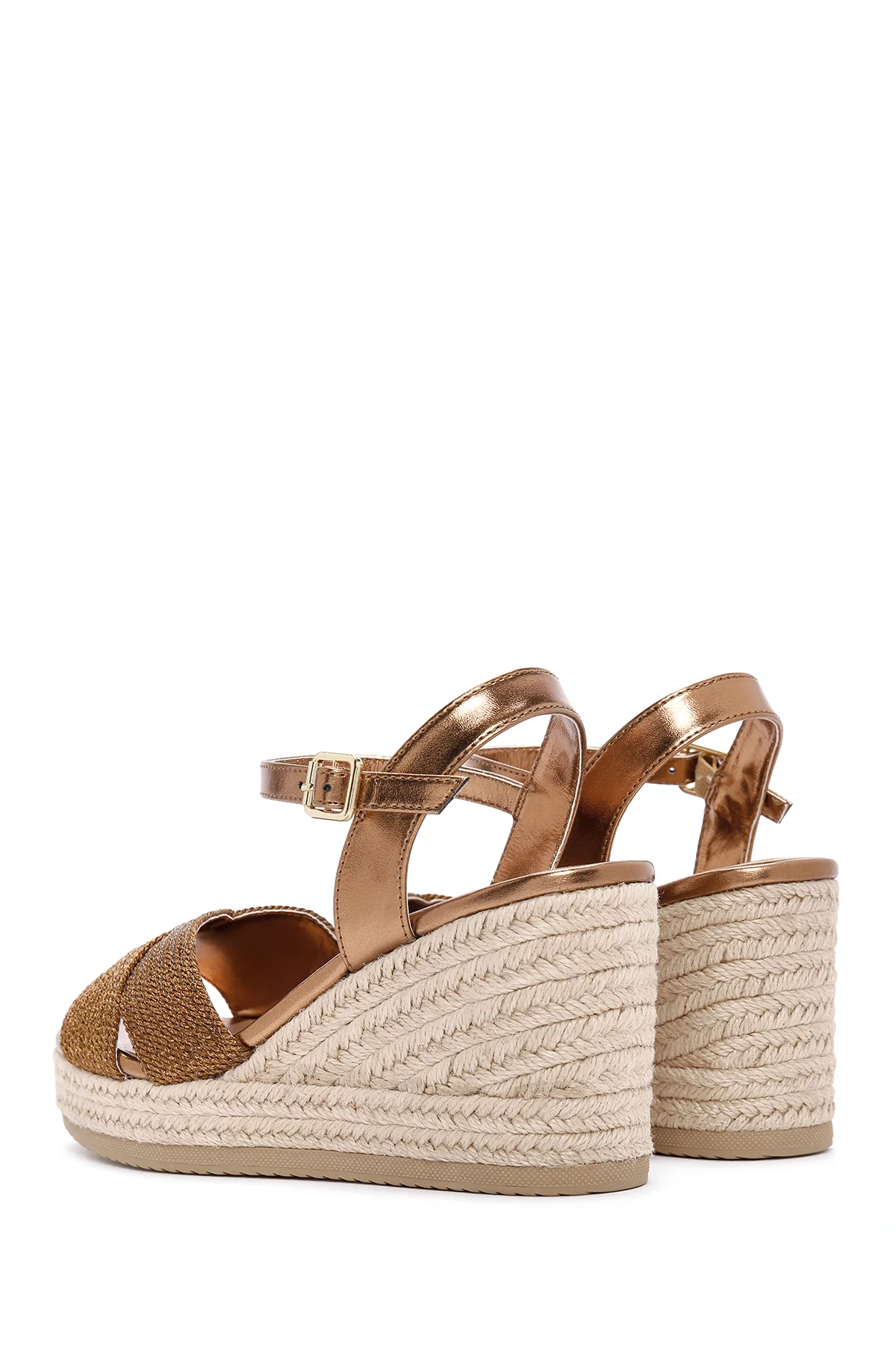 Kadın Bronz Bilekten Bantlı Metalik Dolgu Topuklu Espadril - Image 6