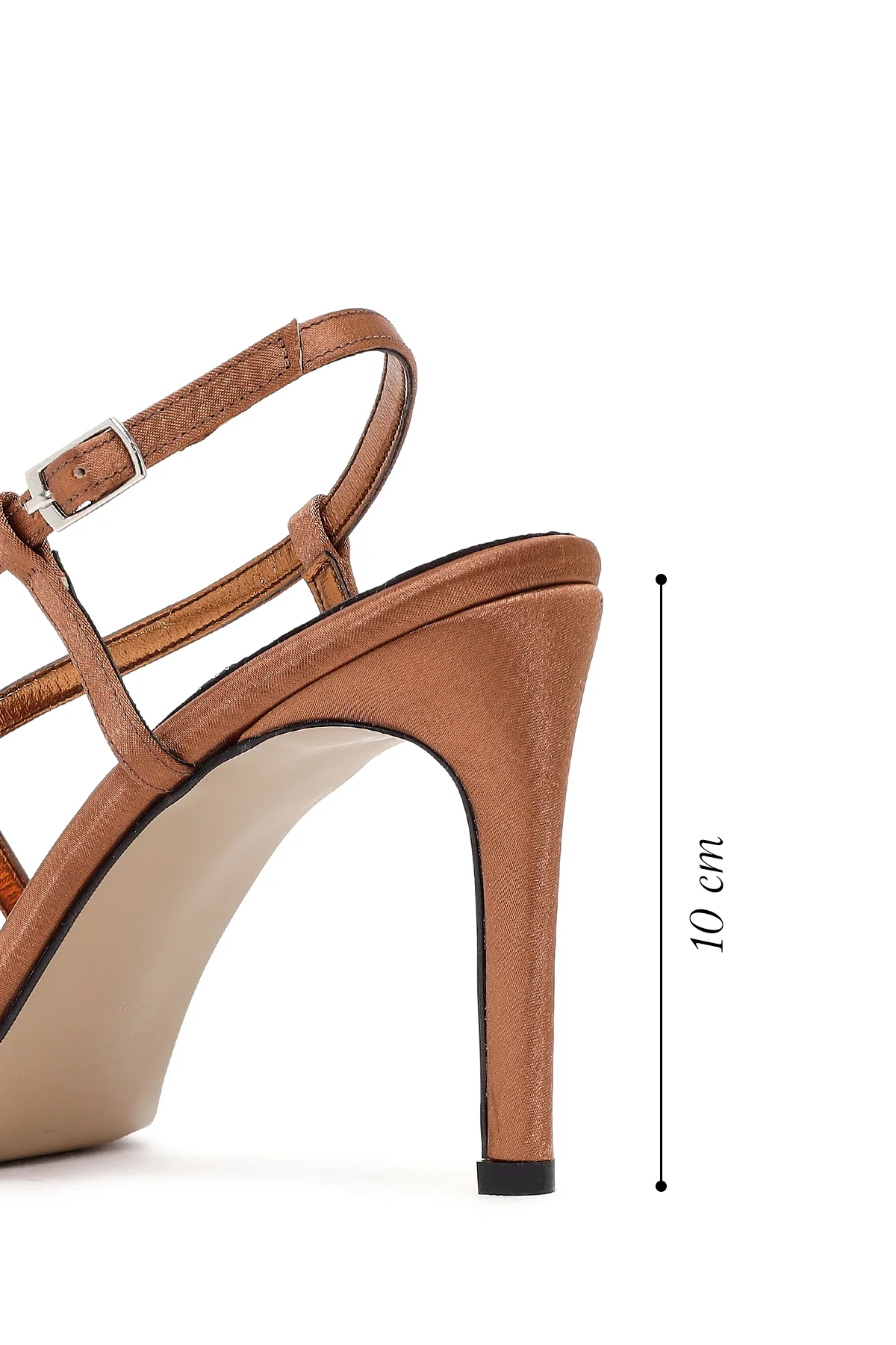 Kadın Bronz Bilekten Tokalı Yüksek İnce Topuklu Saten Sandalet - Image 5