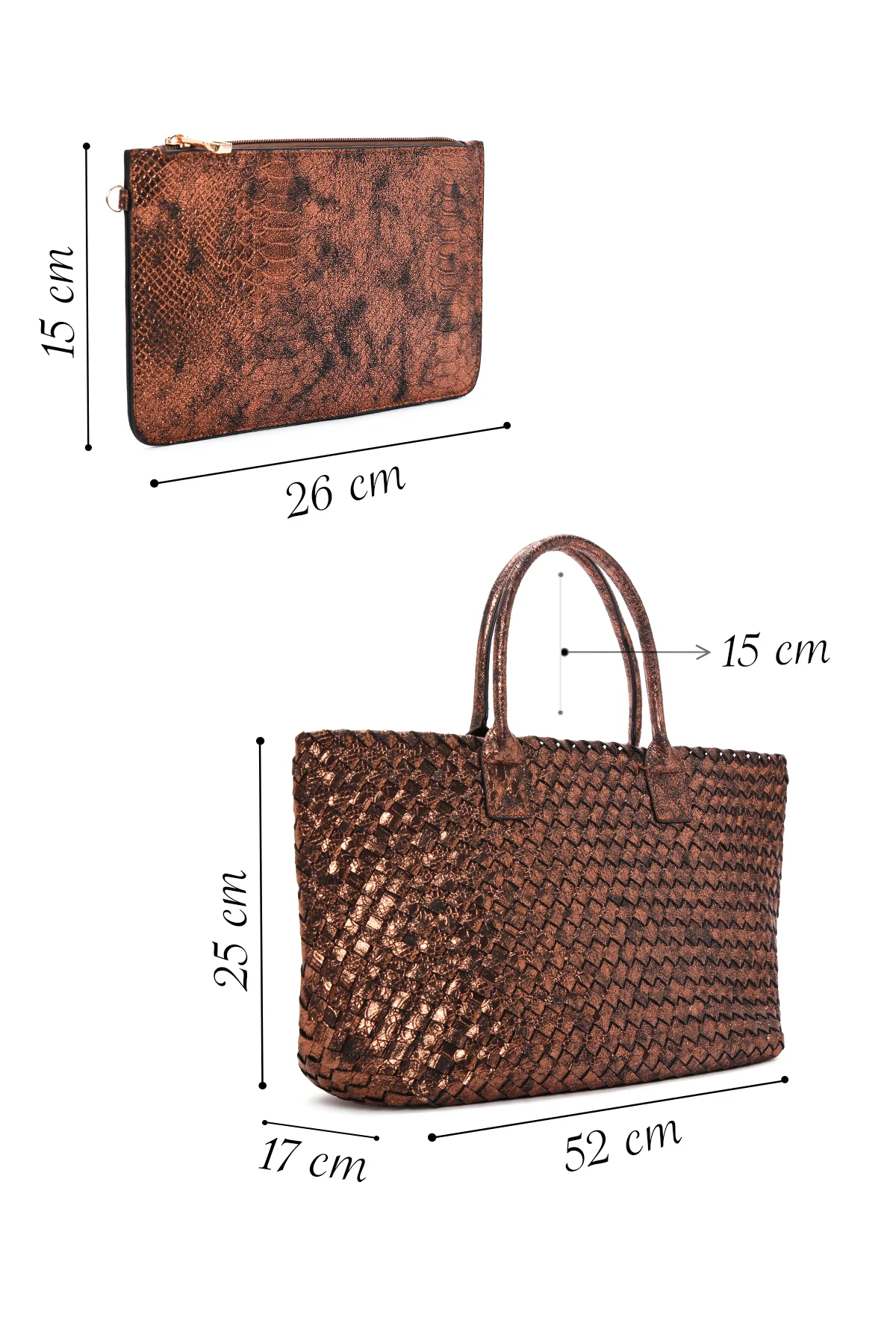 Kadın Bronz Örgü Omuz Çantası - Image 2