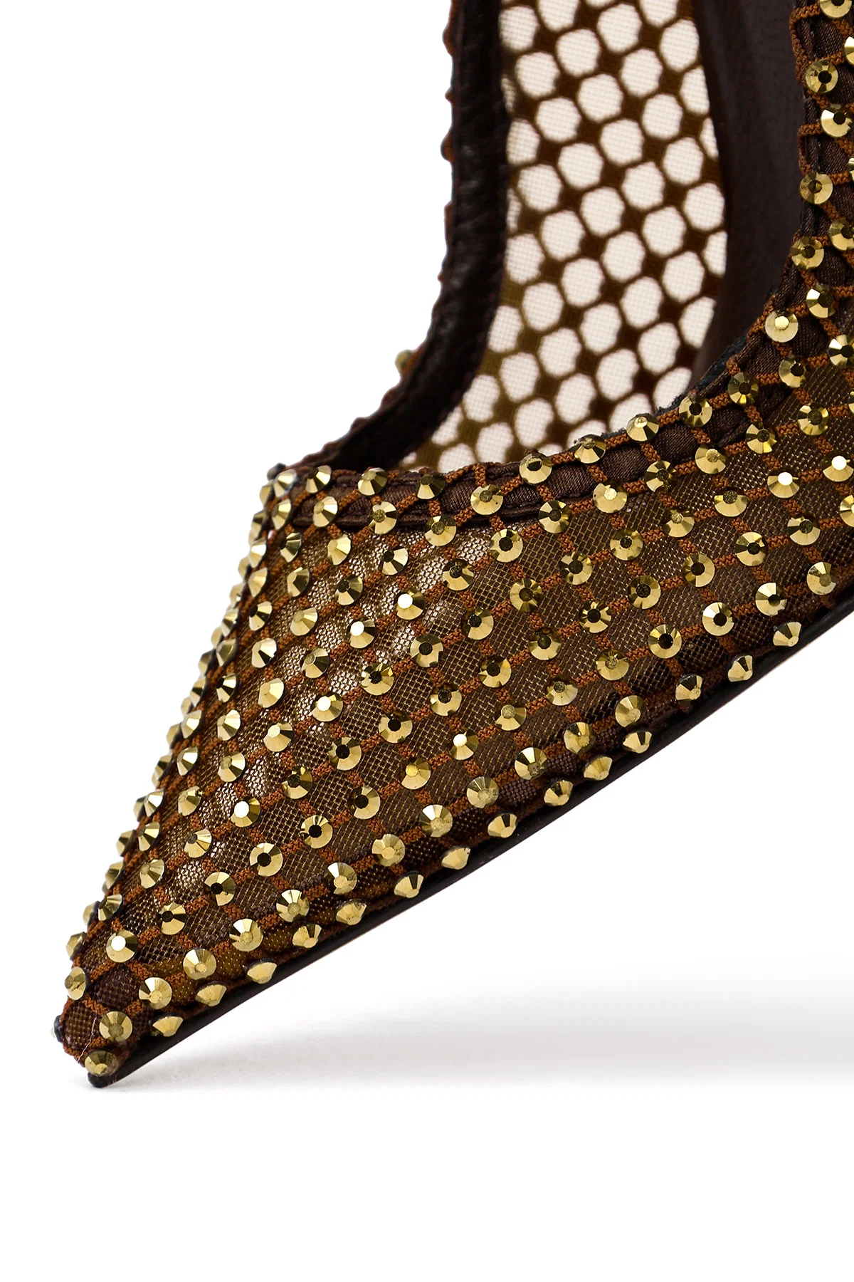 Kadın Bronz Taşlı Yüksek İnce Topuklu Deri Stiletto - Image 10