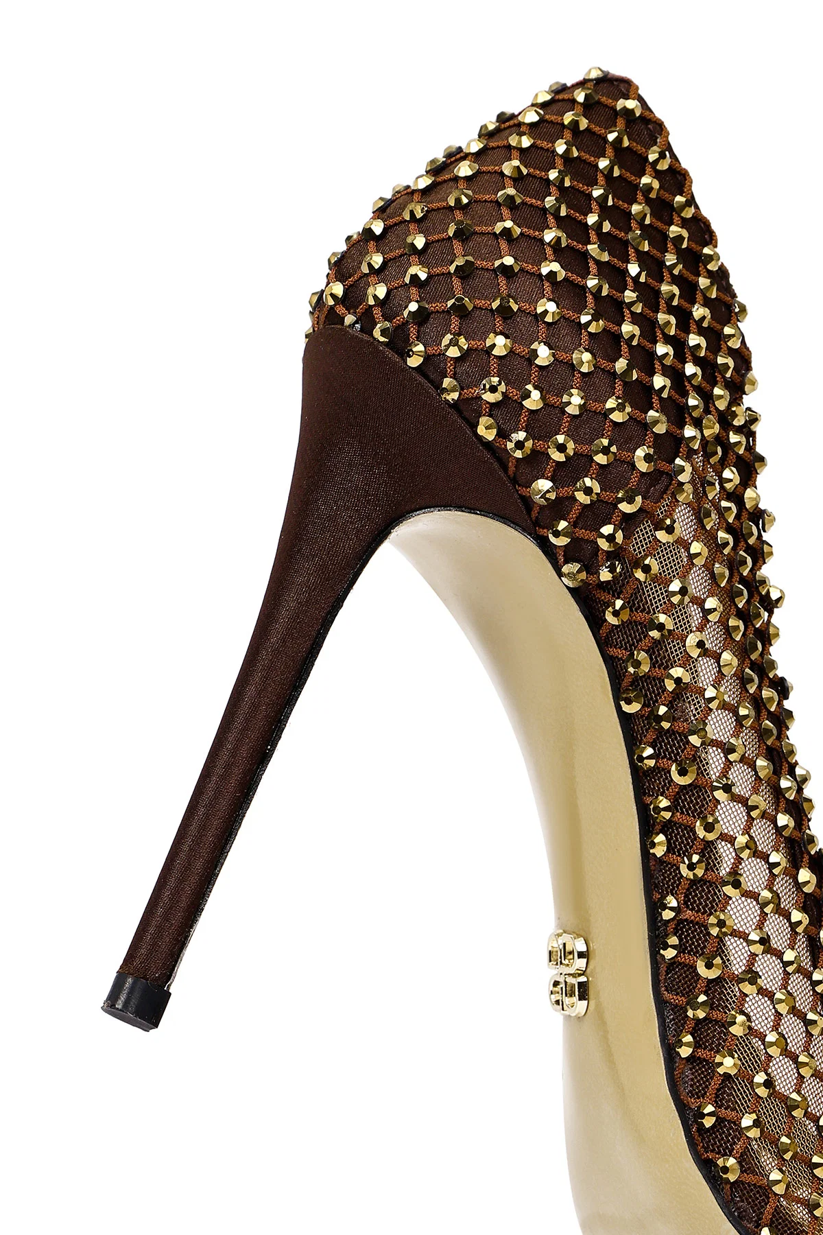 Kadın Bronz Taşlı Yüksek İnce Topuklu Deri Stiletto - Image 11