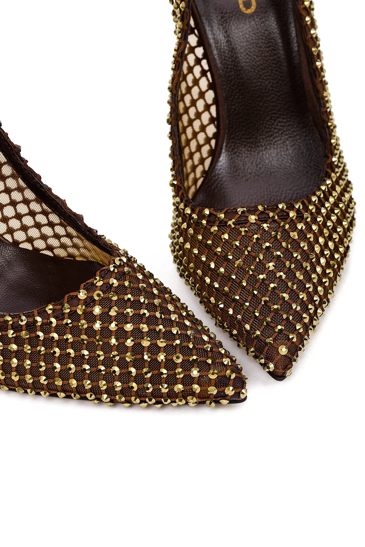 Kadın Bronz Taşlı Yüksek İnce Topuklu Deri Stiletto - Image 12