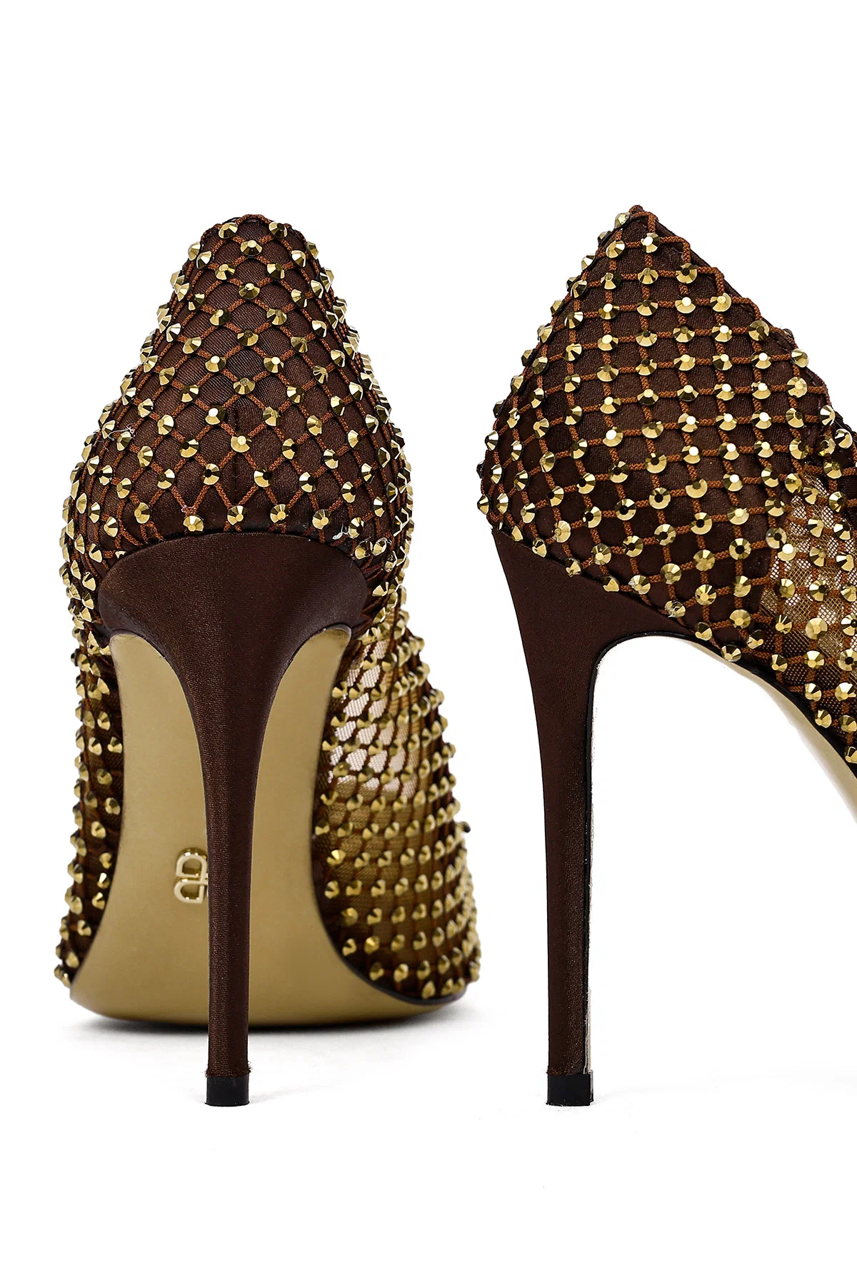 Kadın Bronz Taşlı Yüksek İnce Topuklu Deri Stiletto - Image 14