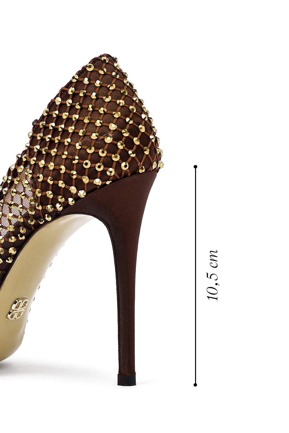 Kadın Bronz Taşlı Yüksek İnce Topuklu Deri Stiletto - Image 2