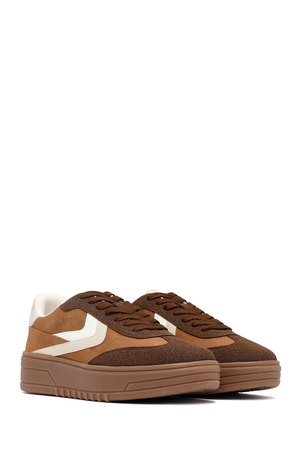 Kadın Camel Bağcıklı Kalın Tabanlı Sneaker - Image 3