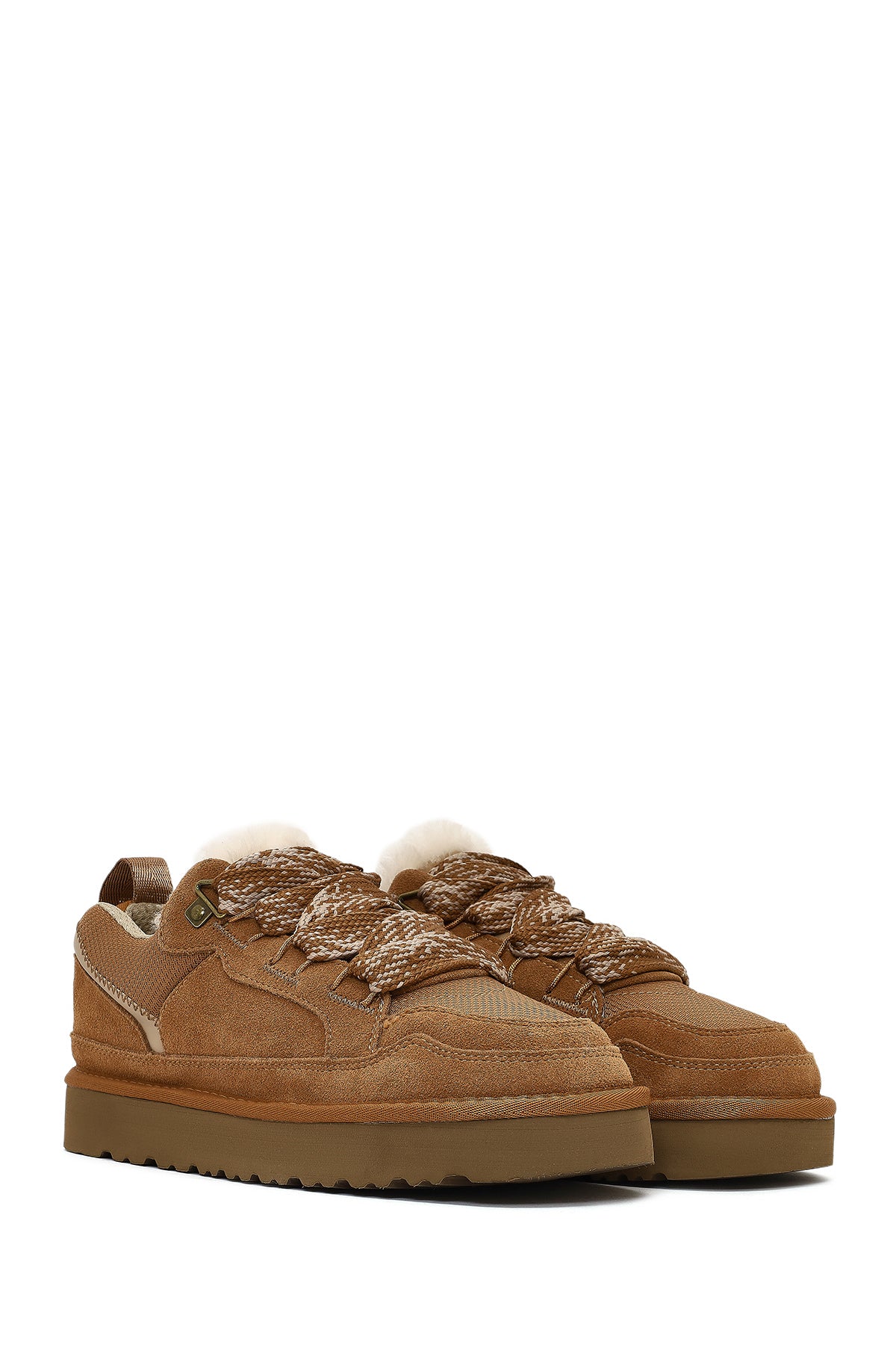 Kadın Camel Bağcıklı Kalın Tabanlı Tüylü Süet Deri Teddy Sneaker - Image 3