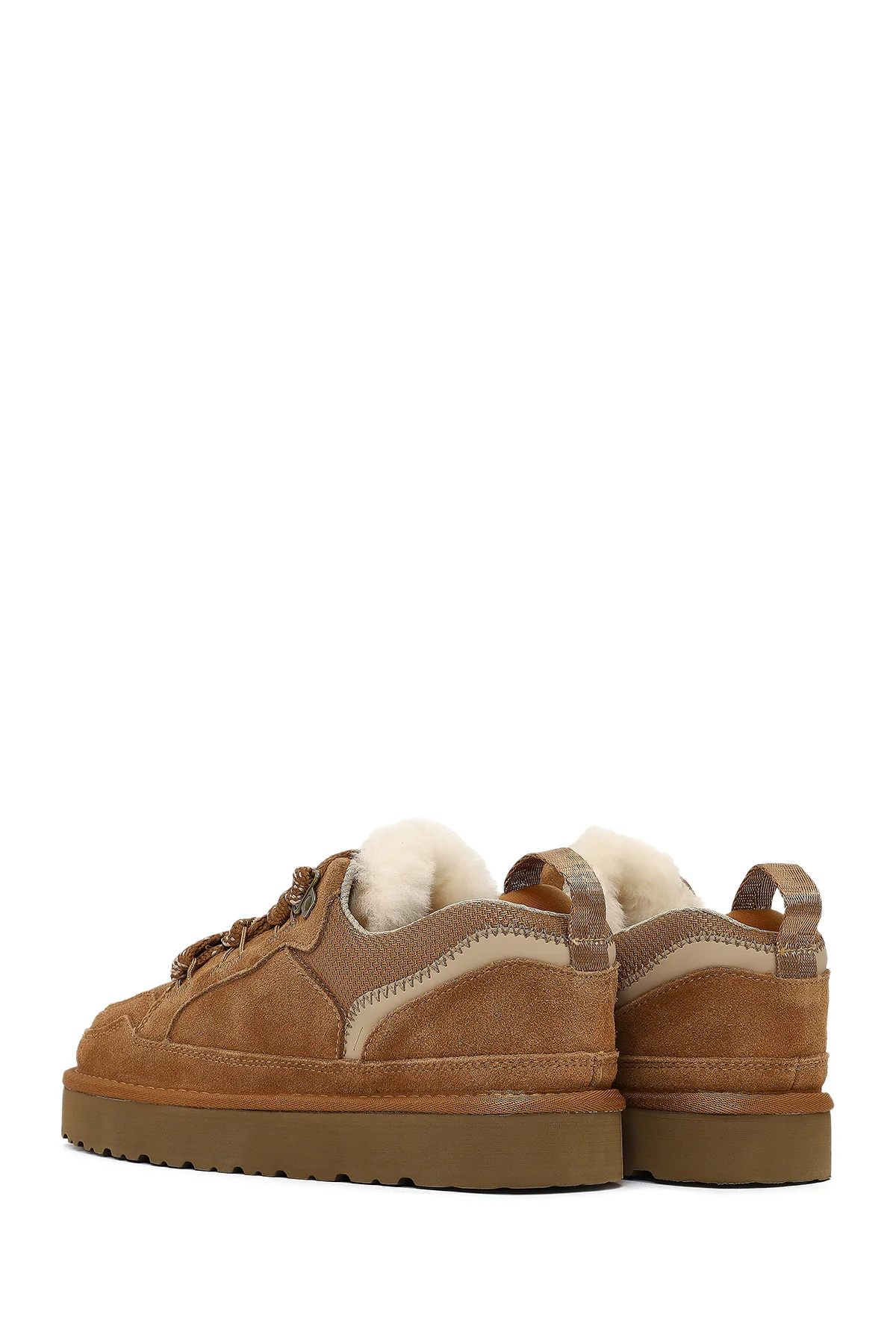 Kadın Camel Bağcıklı Kalın Tabanlı Tüylü Süet Deri Teddy Sneaker - Image 5