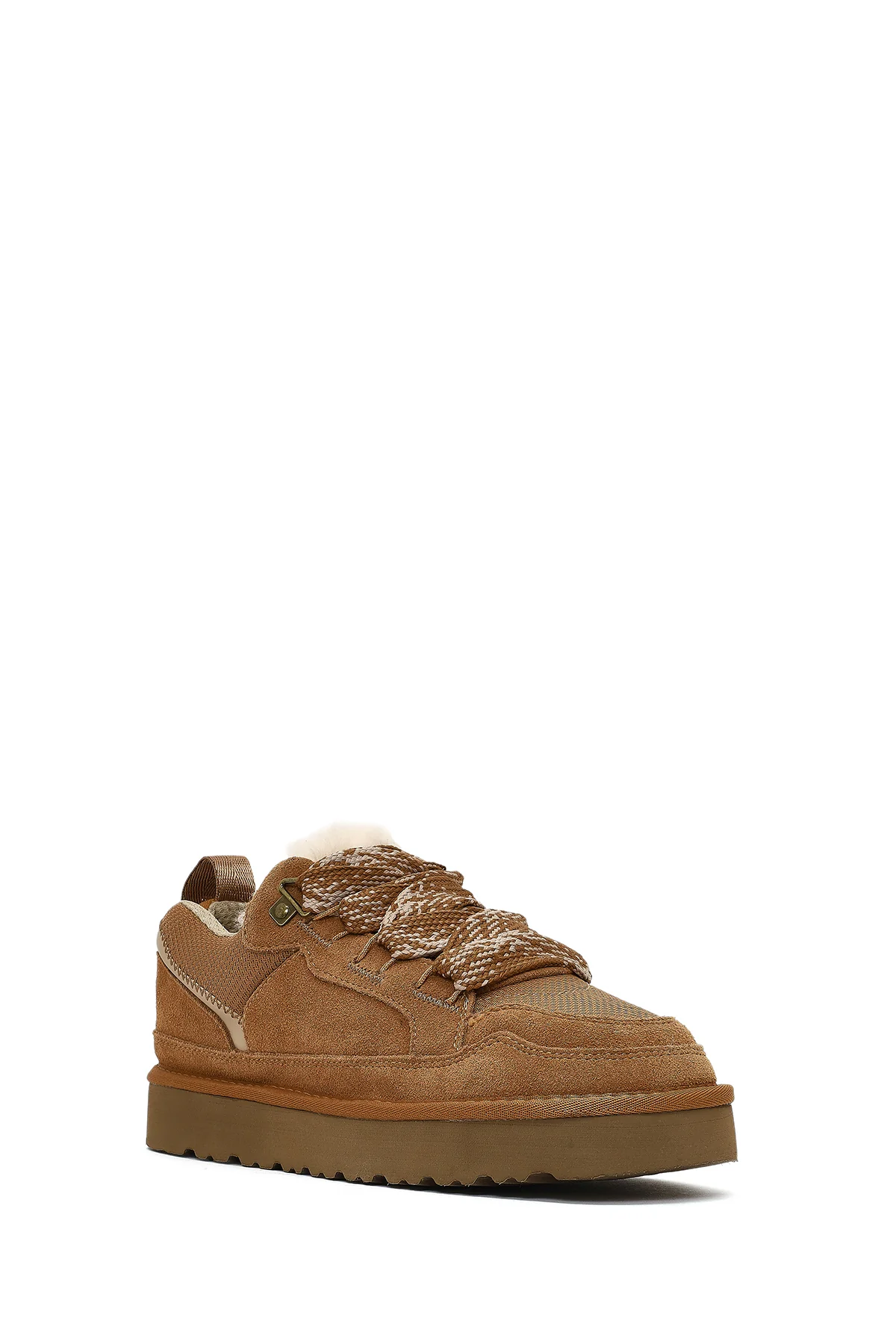 Kadın Camel Bağcıklı Kalın Tabanlı Tüylü Süet Deri Teddy Sneaker - Image 6